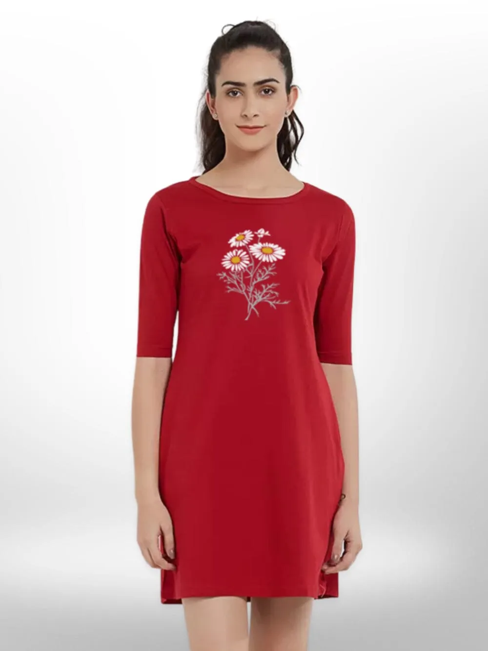 FLOWER BEAUTIFUL PRINTED THREE QUARTER SLEEVE T-SHIRT SIDE POCKET FOR WOMEN'S