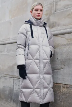 Frandsen 567-580-1190 Silver Grey Long Quilted Down Coat