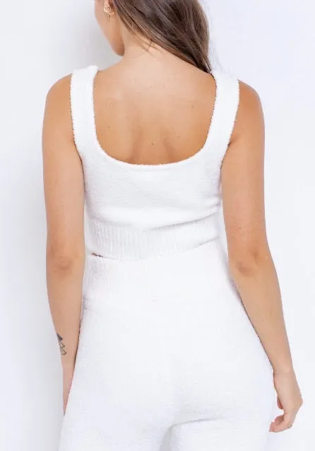 Fuzzy Sleeveless U Neck Crop Top