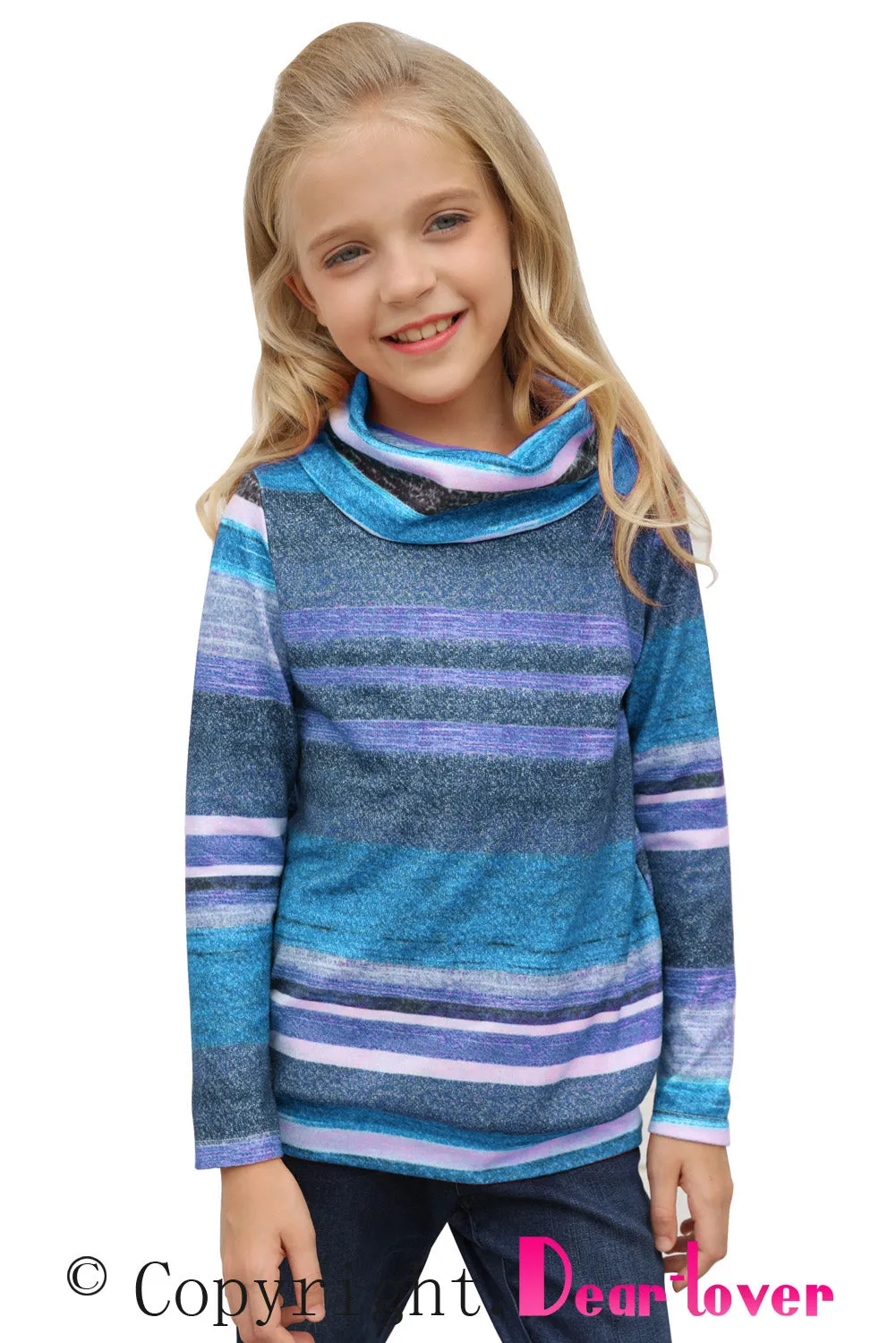 Girls Long Sleeve Mock Neck Striped Top
