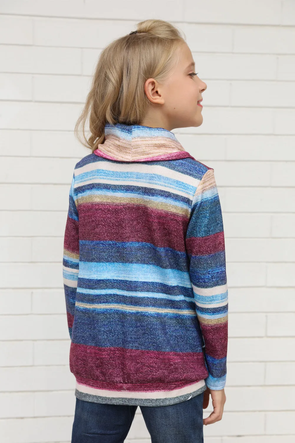 Girls Long Sleeve Mock Neck Striped Top