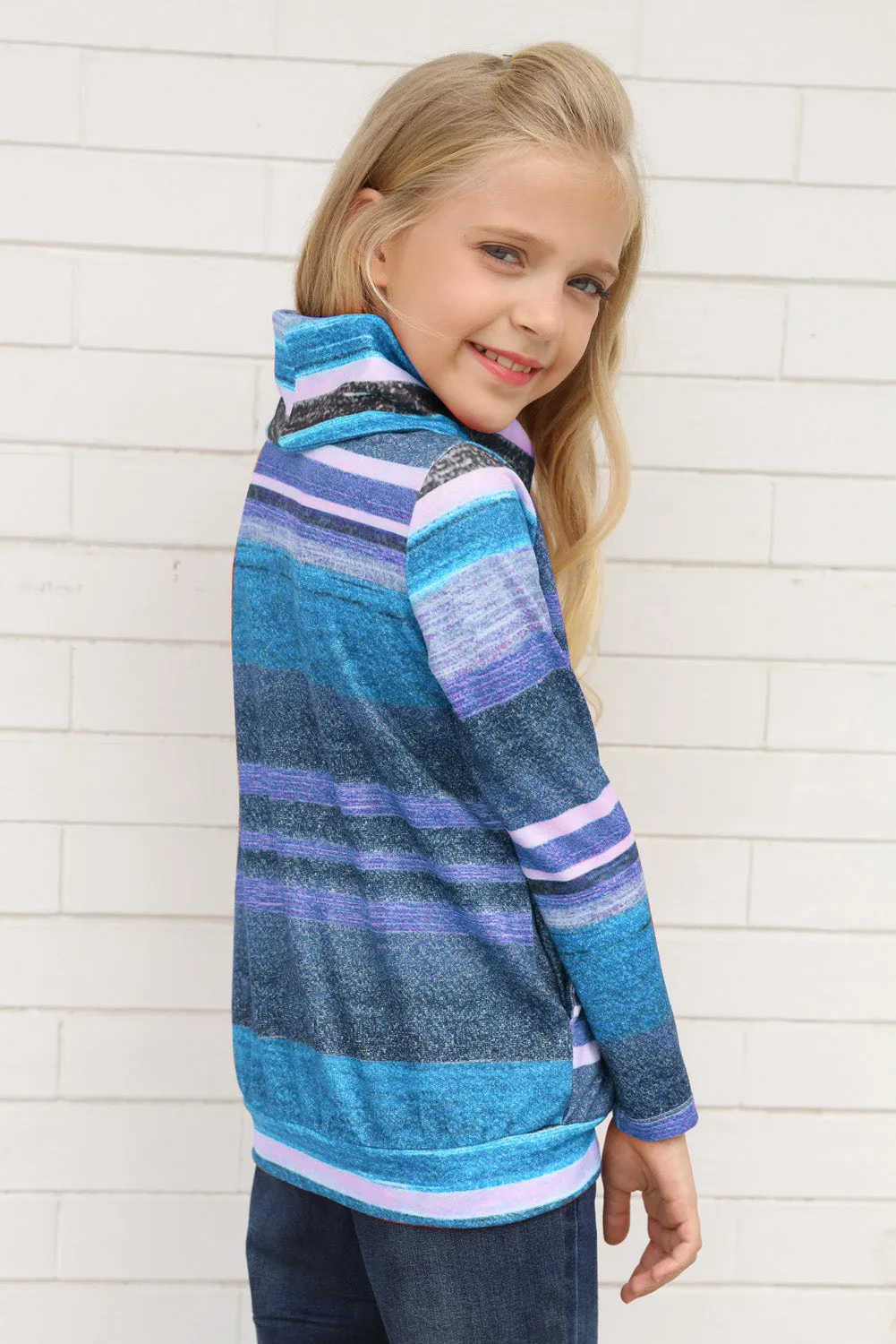 Girls Long Sleeve Mock Neck Striped Top