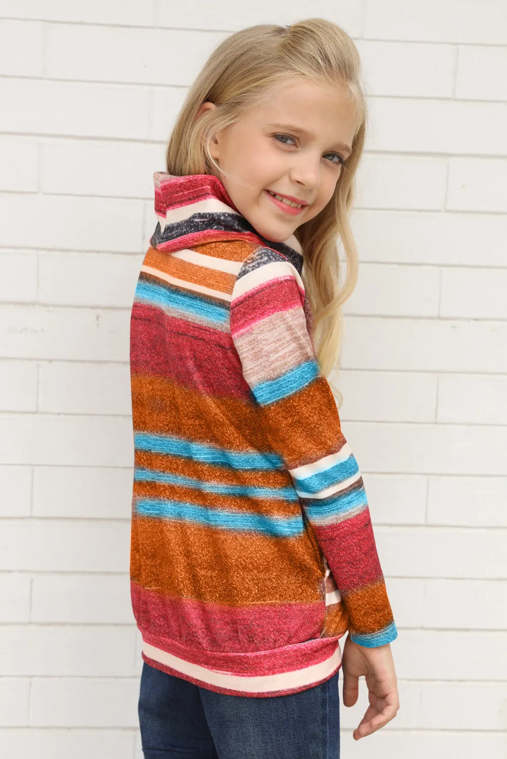 Girls Long Sleeve Mock Neck Striped Top