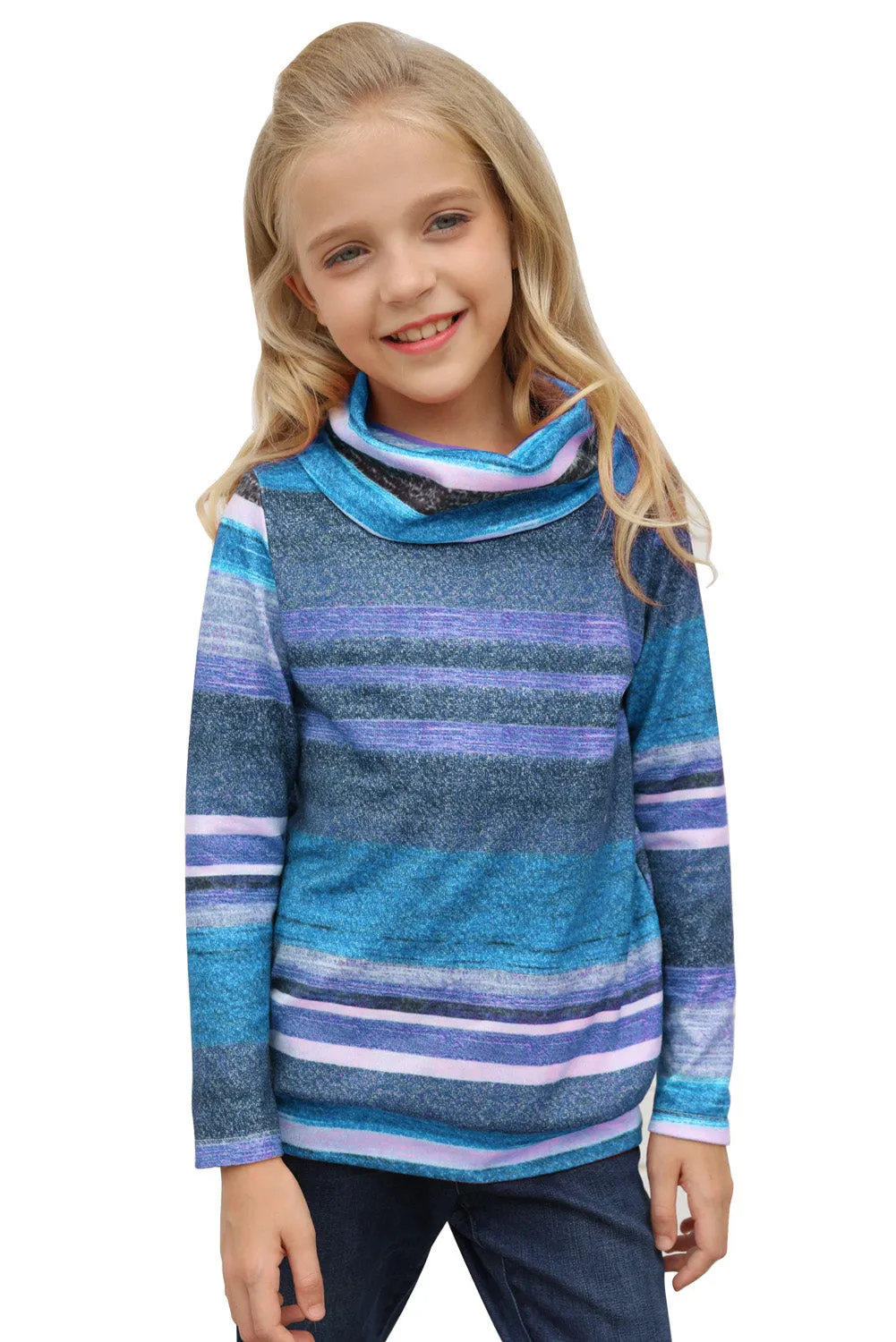 Girls Long Sleeve Mock Neck Striped Top