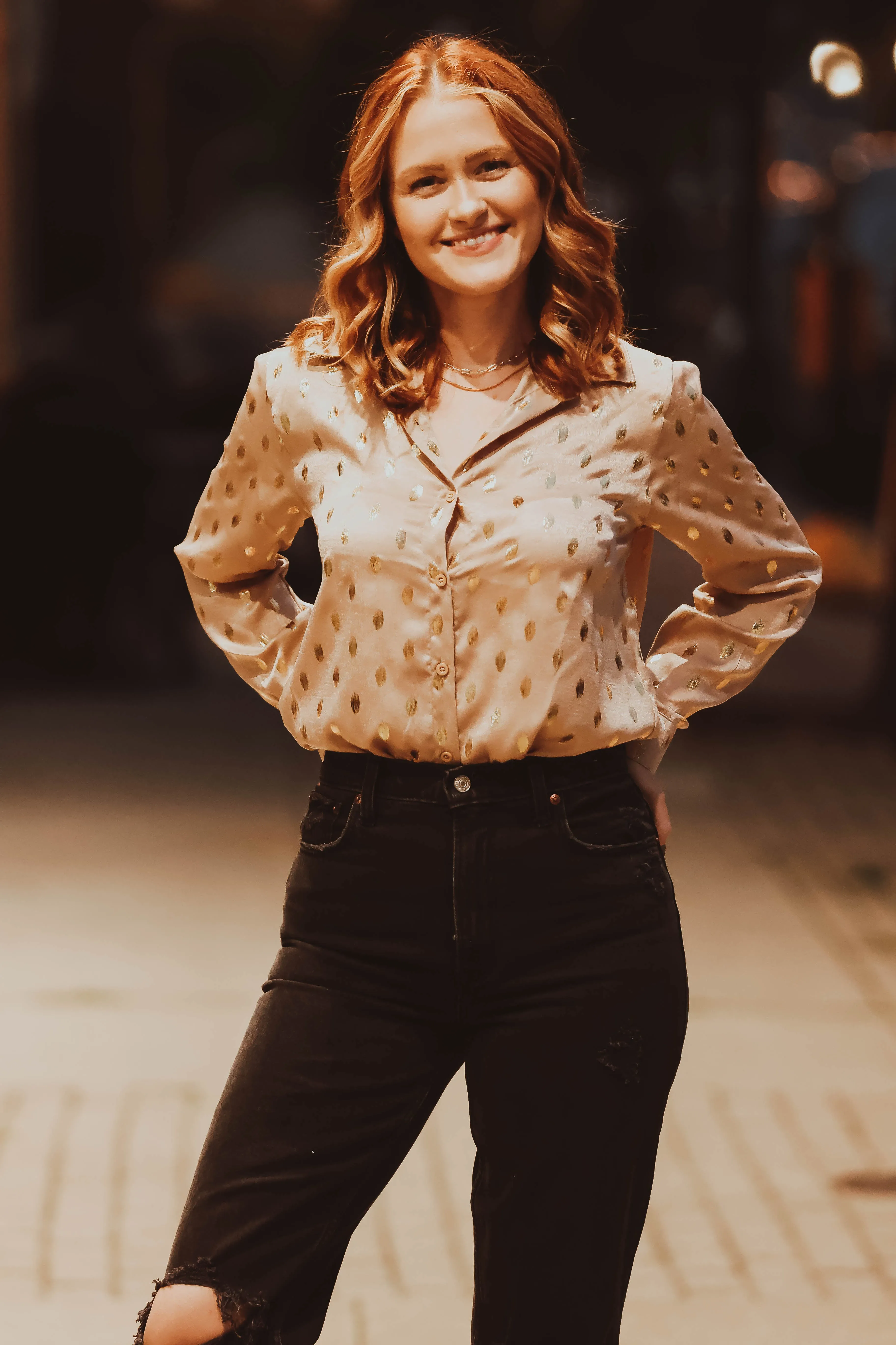Golden Polka Dot Button Blouse