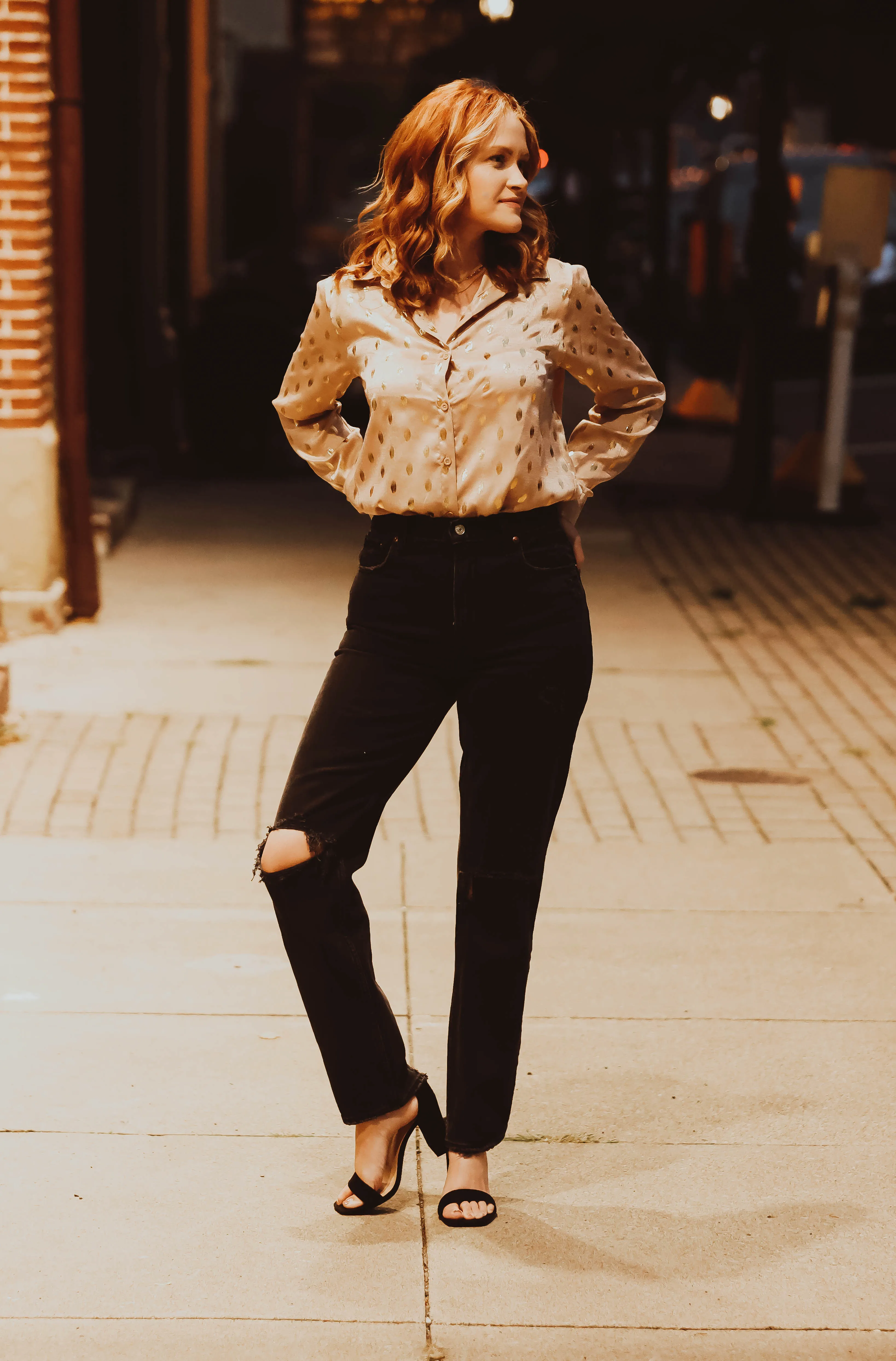 Golden Polka Dot Button Blouse