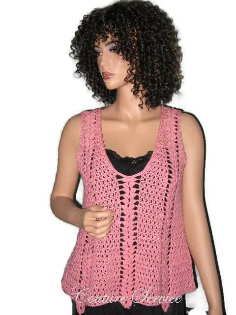 Handmade Crocheted Cotton Pullover Tank Top Coral