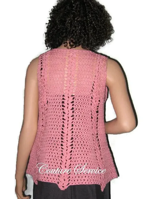 Handmade Crocheted Cotton Pullover Tank Top Coral