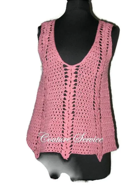 Handmade Crocheted Cotton Pullover Tank Top Coral