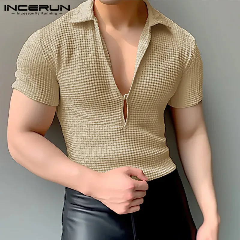 INCERUN Männer T Shirt Einfarbig V-ausschnitt Kurzarm Sommer Casual Tee Tops Streetwear 2024 Mode Freizeit Camisetas S-5XL