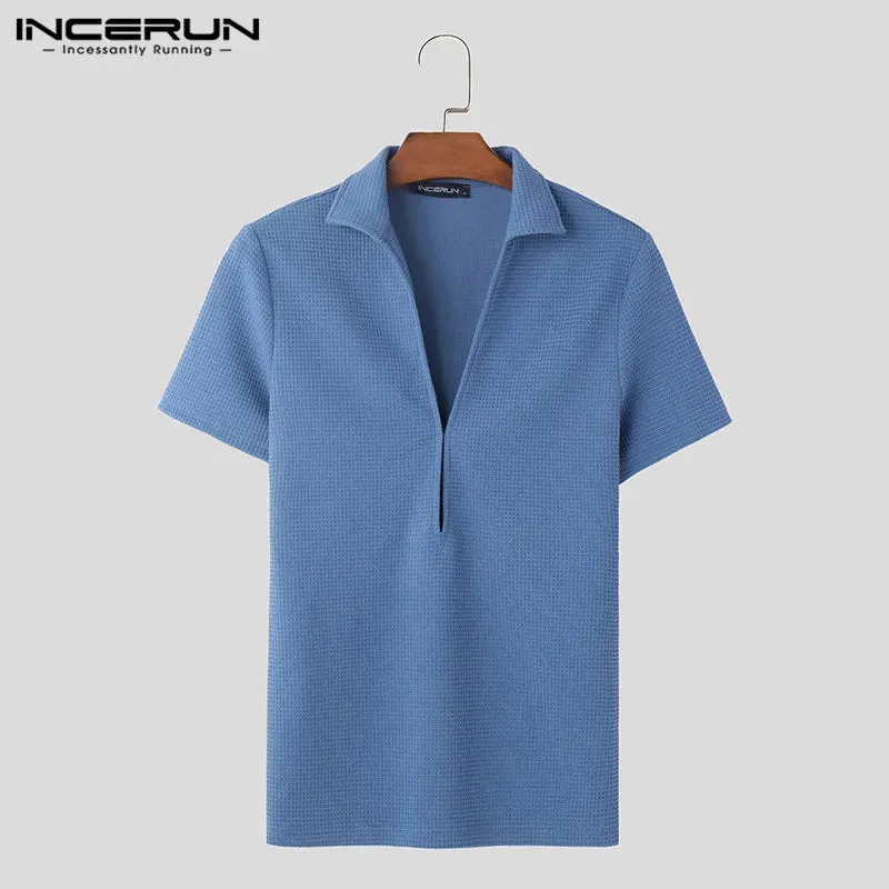 INCERUN Männer T Shirt Einfarbig V-ausschnitt Kurzarm Sommer Casual Tee Tops Streetwear 2024 Mode Freizeit Camisetas S-5XL