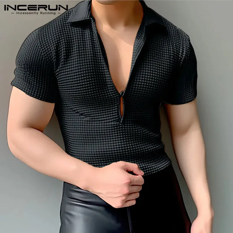 INCERUN Männer T Shirt Einfarbig V-ausschnitt Kurzarm Sommer Casual Tee Tops Streetwear 2024 Mode Freizeit Camisetas S-5XL