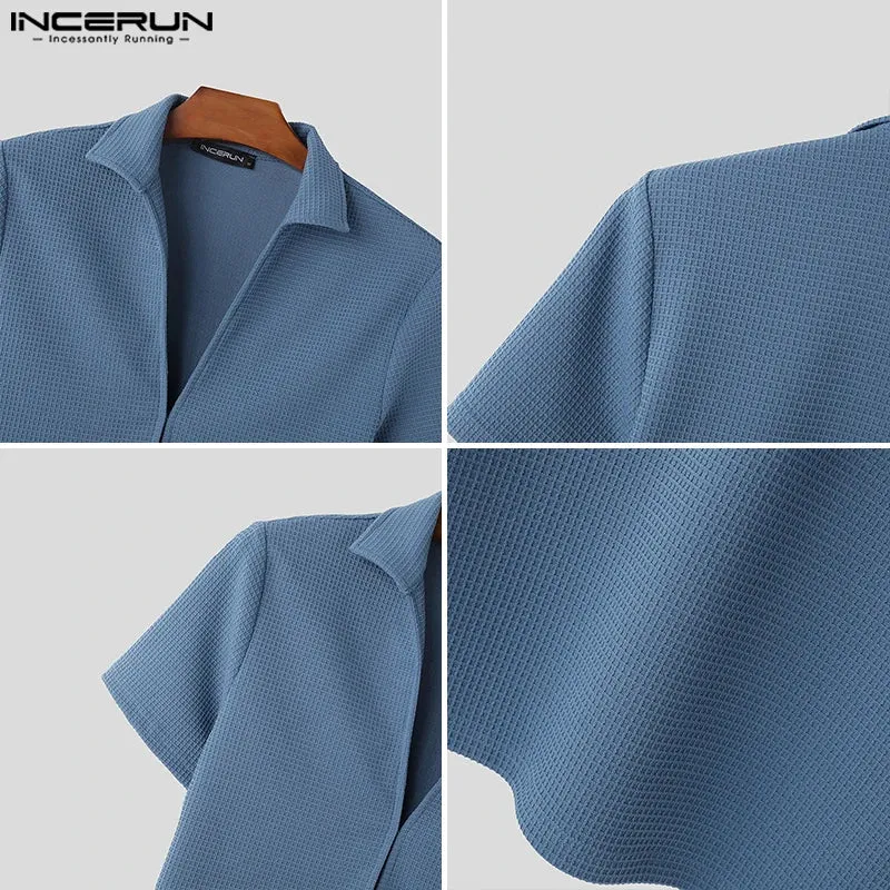 INCERUN Männer T Shirt Einfarbig V-ausschnitt Kurzarm Sommer Casual Tee Tops Streetwear 2024 Mode Freizeit Camisetas S-5XL