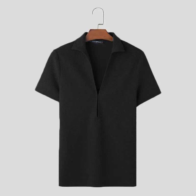 INCERUN Männer T Shirt Einfarbig V-ausschnitt Kurzarm Sommer Casual Tee Tops Streetwear 2024 Mode Freizeit Camisetas S-5XL