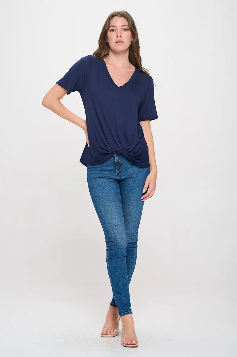 Kaia Twisted Knot V-Neck Slub Top