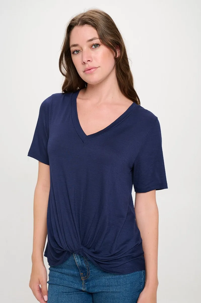 Kaia Twisted Knot V-Neck Slub Top