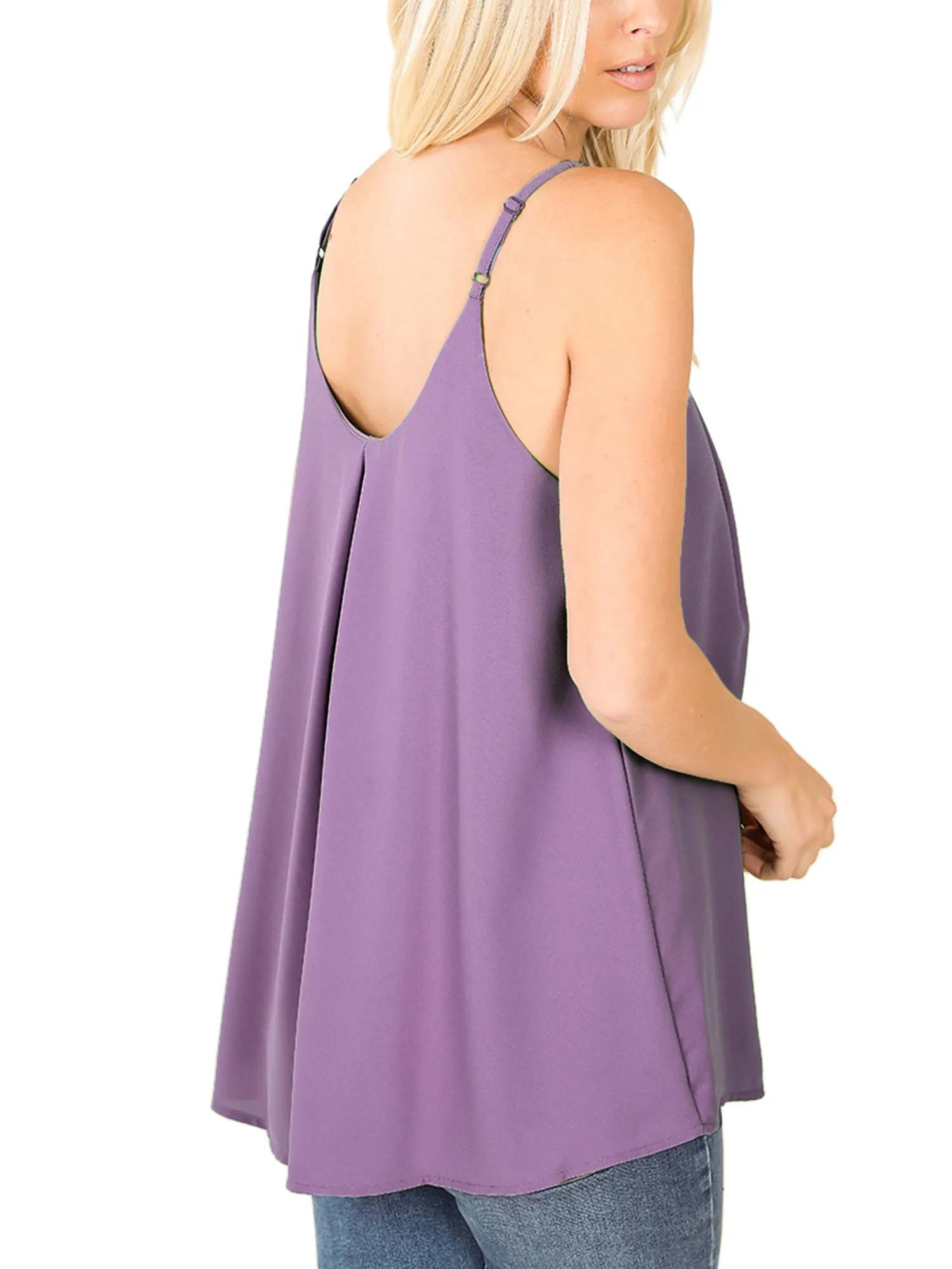 KOGMO Women's Sleeveless Pleated Spaghetti Cami Woven Top (S-3X)