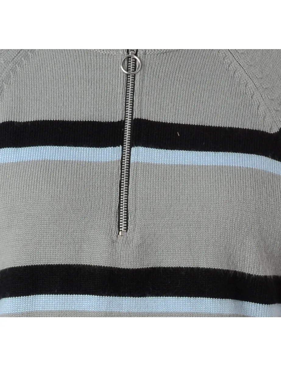 Label Grey Zip Front Knitted Jumper