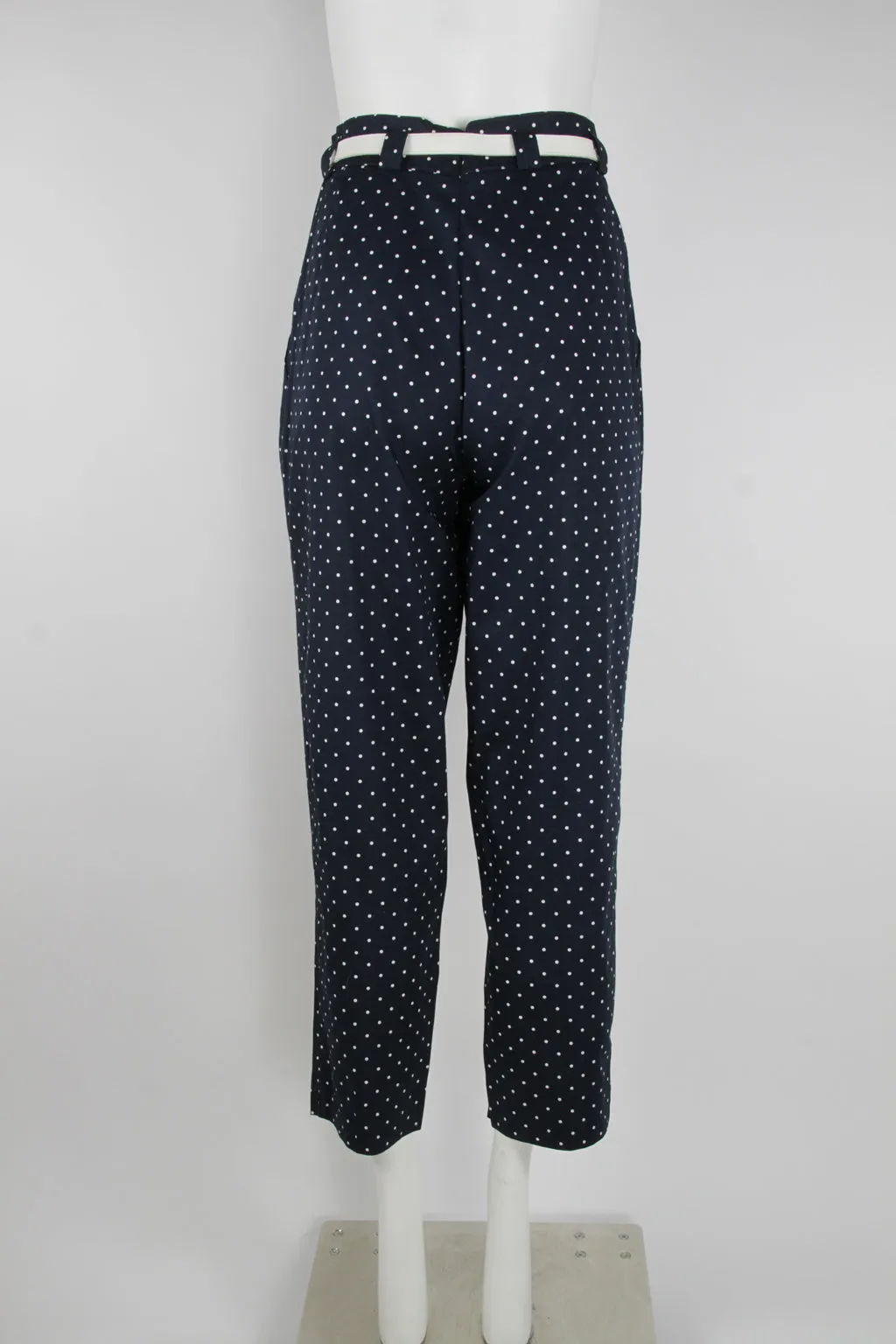 Ladies cotton navy dot pleat trousers - S