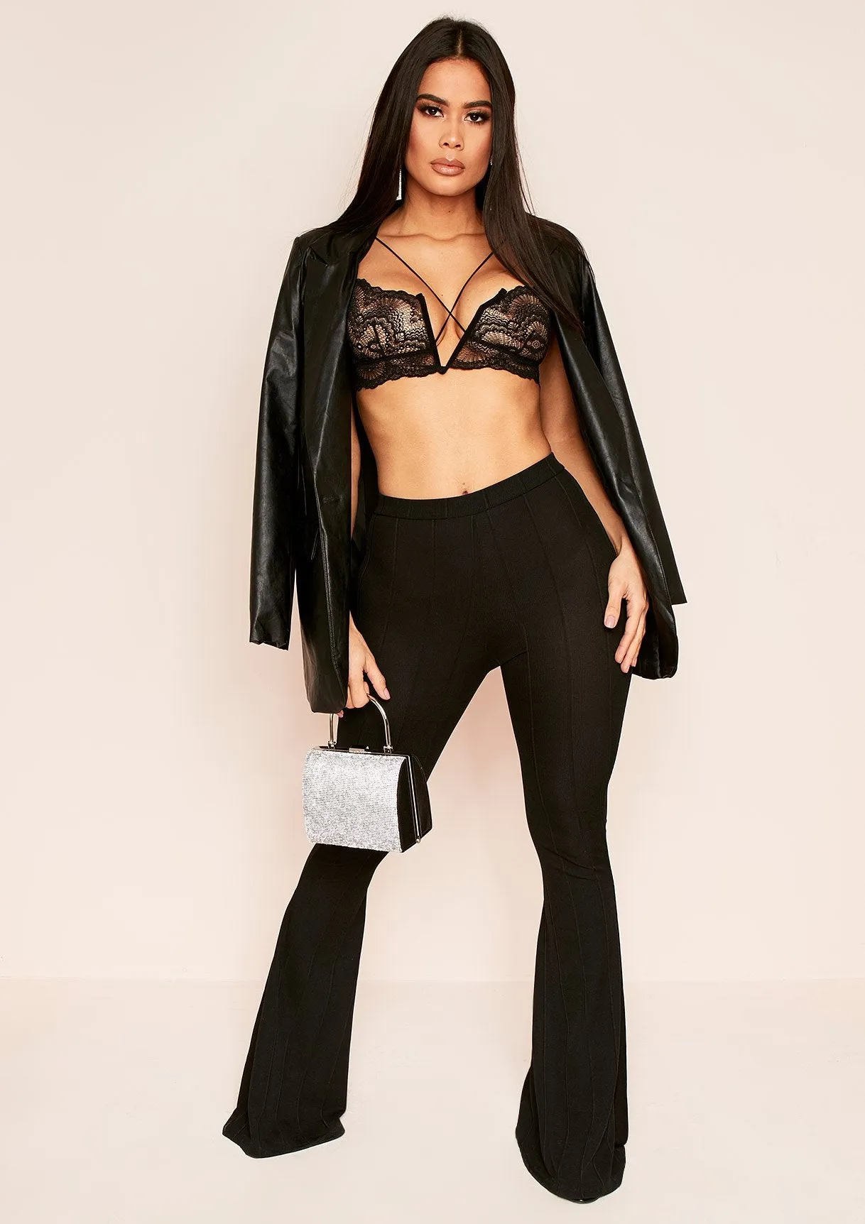 Leni Black Bandage Flared Trousers