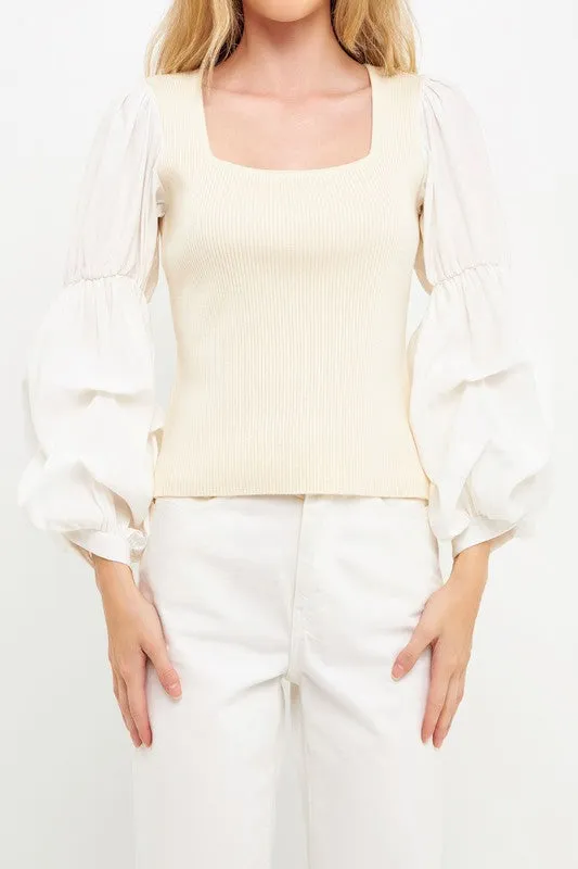 Lyla Mixed Media Square Neck Top