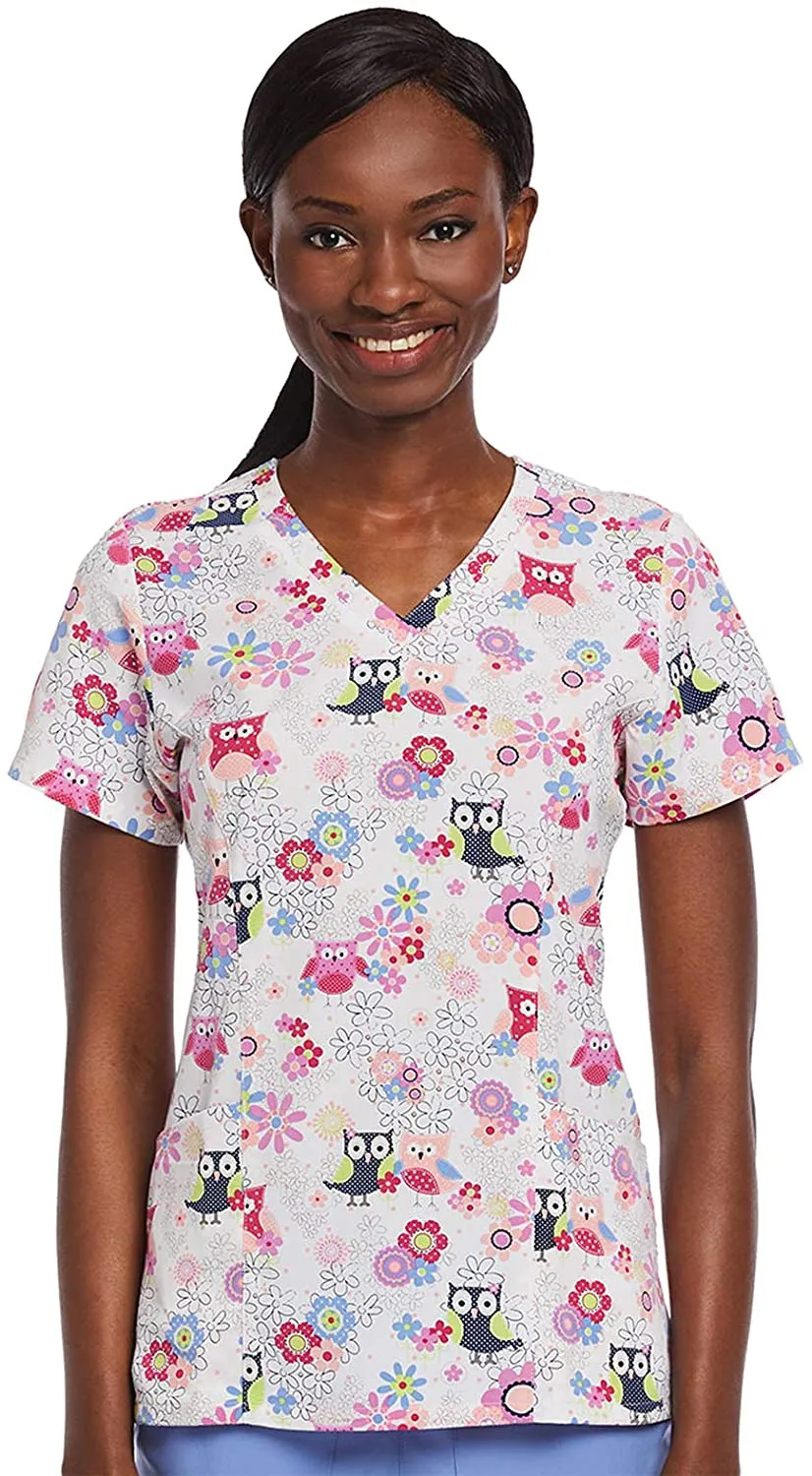 Maevn Women’s V-Neck Print Scrub Top 1747 WAH <br> Sizes XS to L
