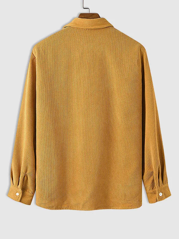 Men's Half Button Corduroy Long Sleeve Shirt-Light Blue