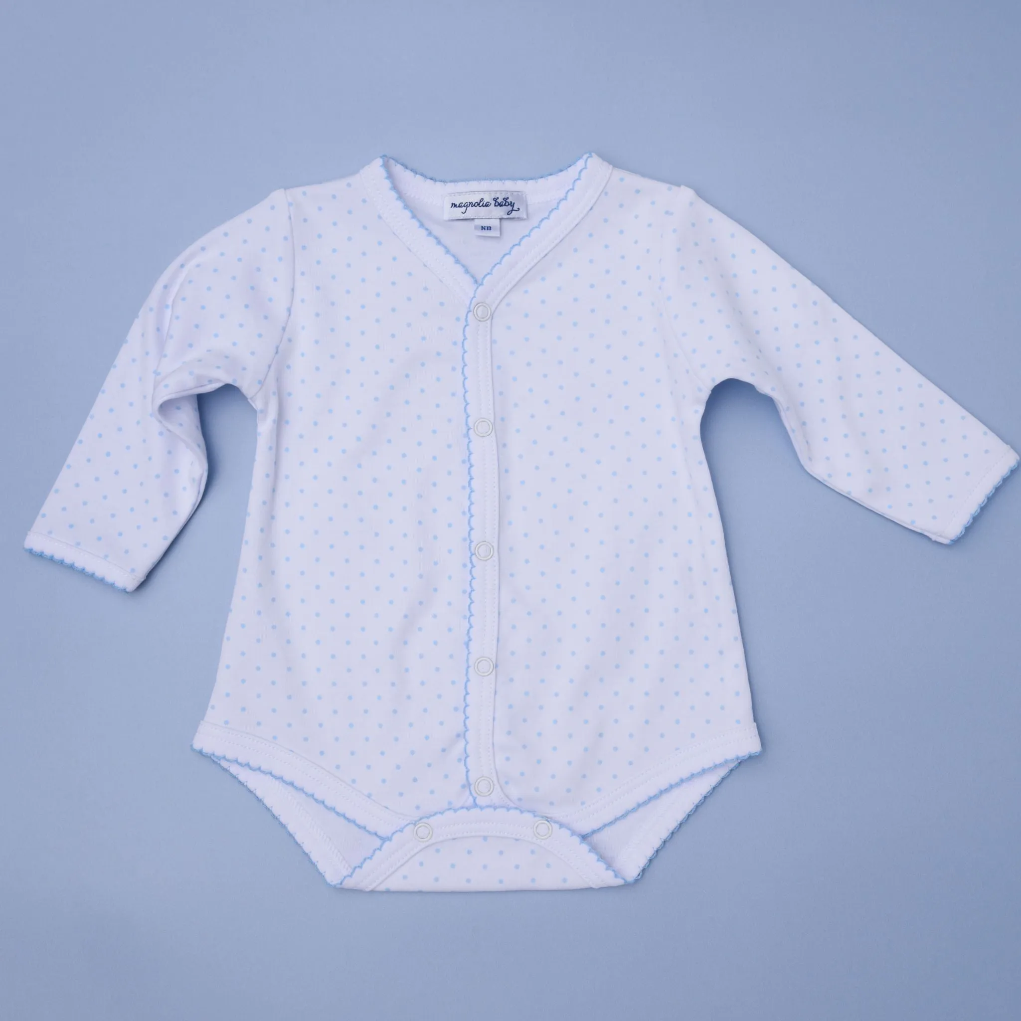 Mini Dots Front Snap Long Sleeve Bodysuit - Blue