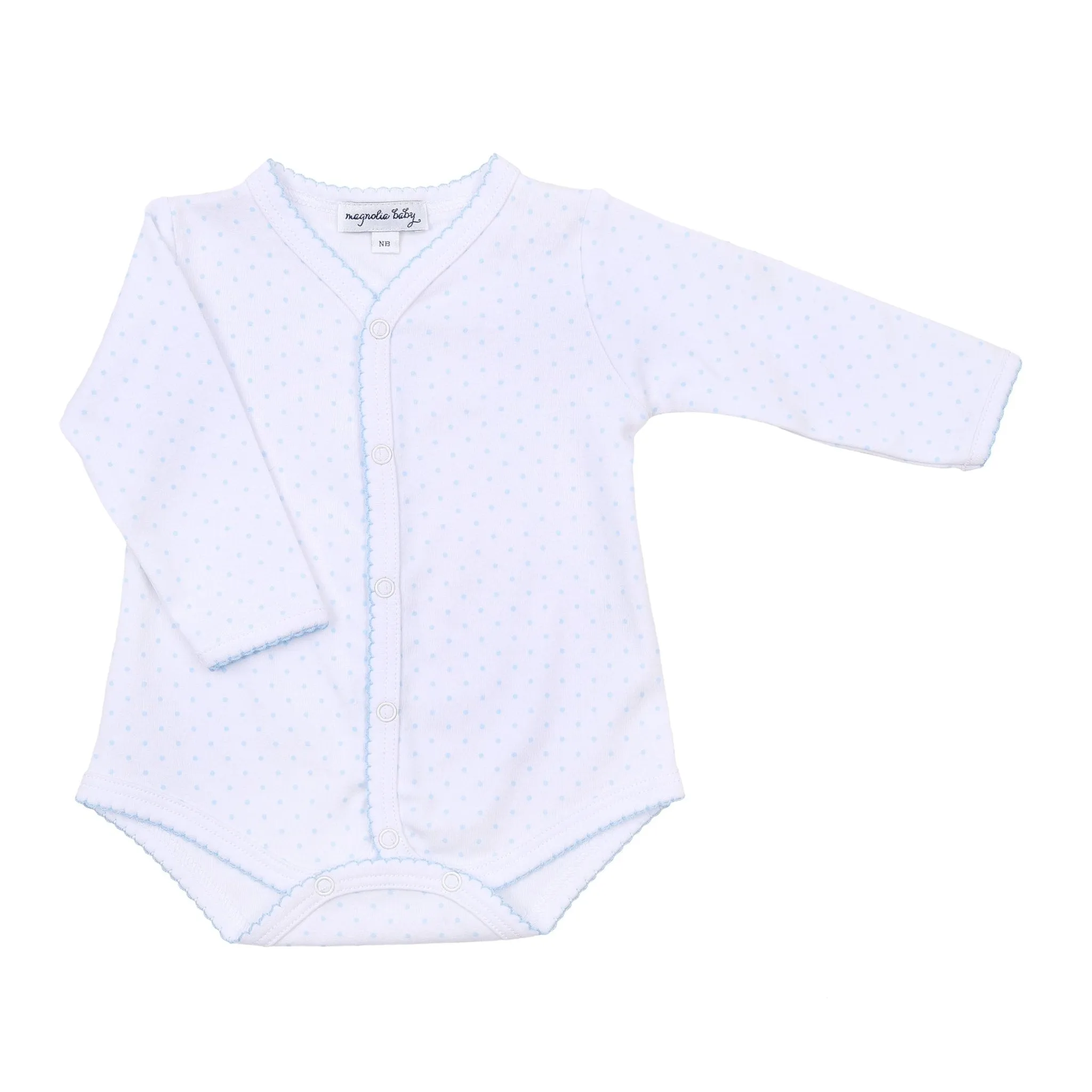 Mini Dots Front Snap Long Sleeve Bodysuit - Blue