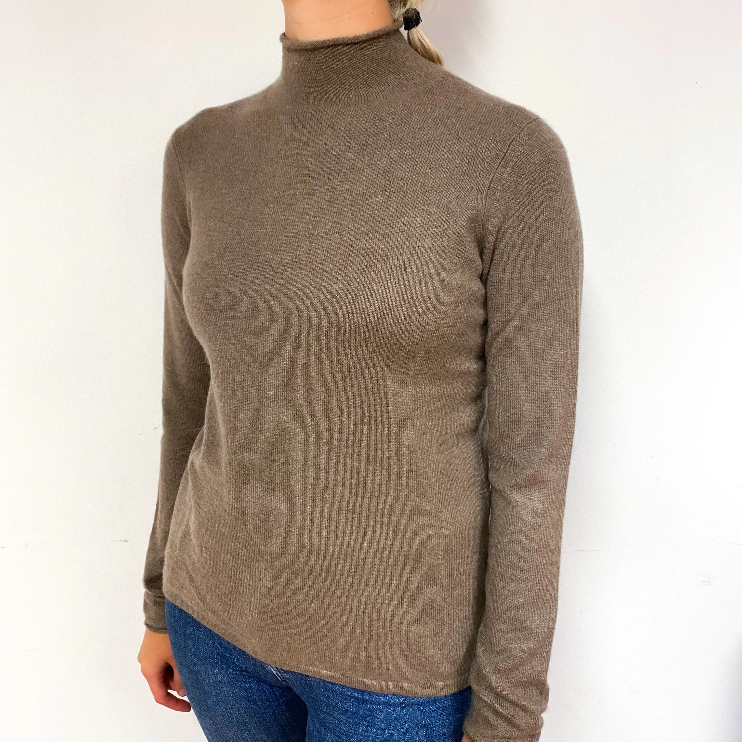 Mocha Brown Cashmere Turtle Neck Jumper Small