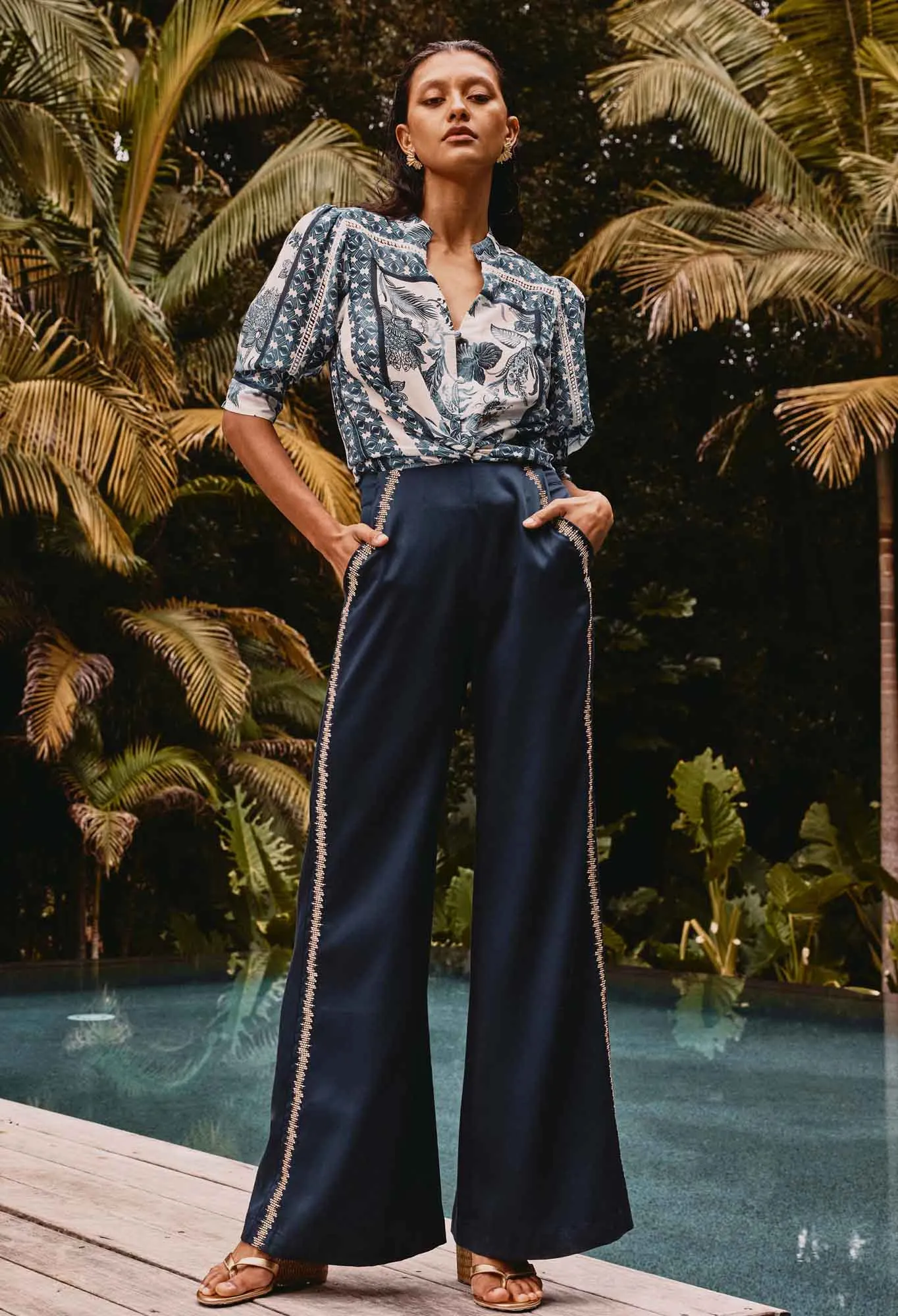 MUSTIQUE TENCEL EMBROIDERED PANT | Ink