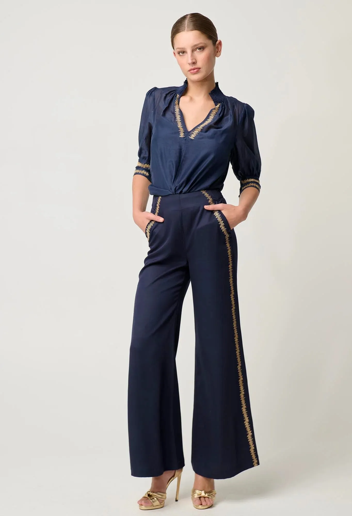 MUSTIQUE TENCEL EMBROIDERED PANT | Ink
