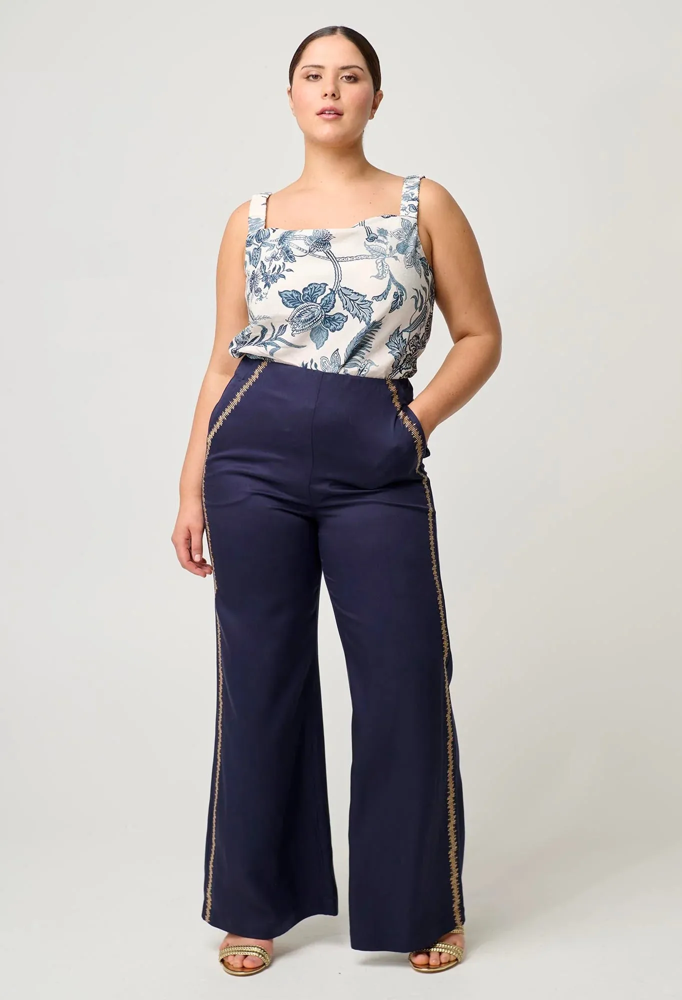 MUSTIQUE TENCEL EMBROIDERED PANT | Ink