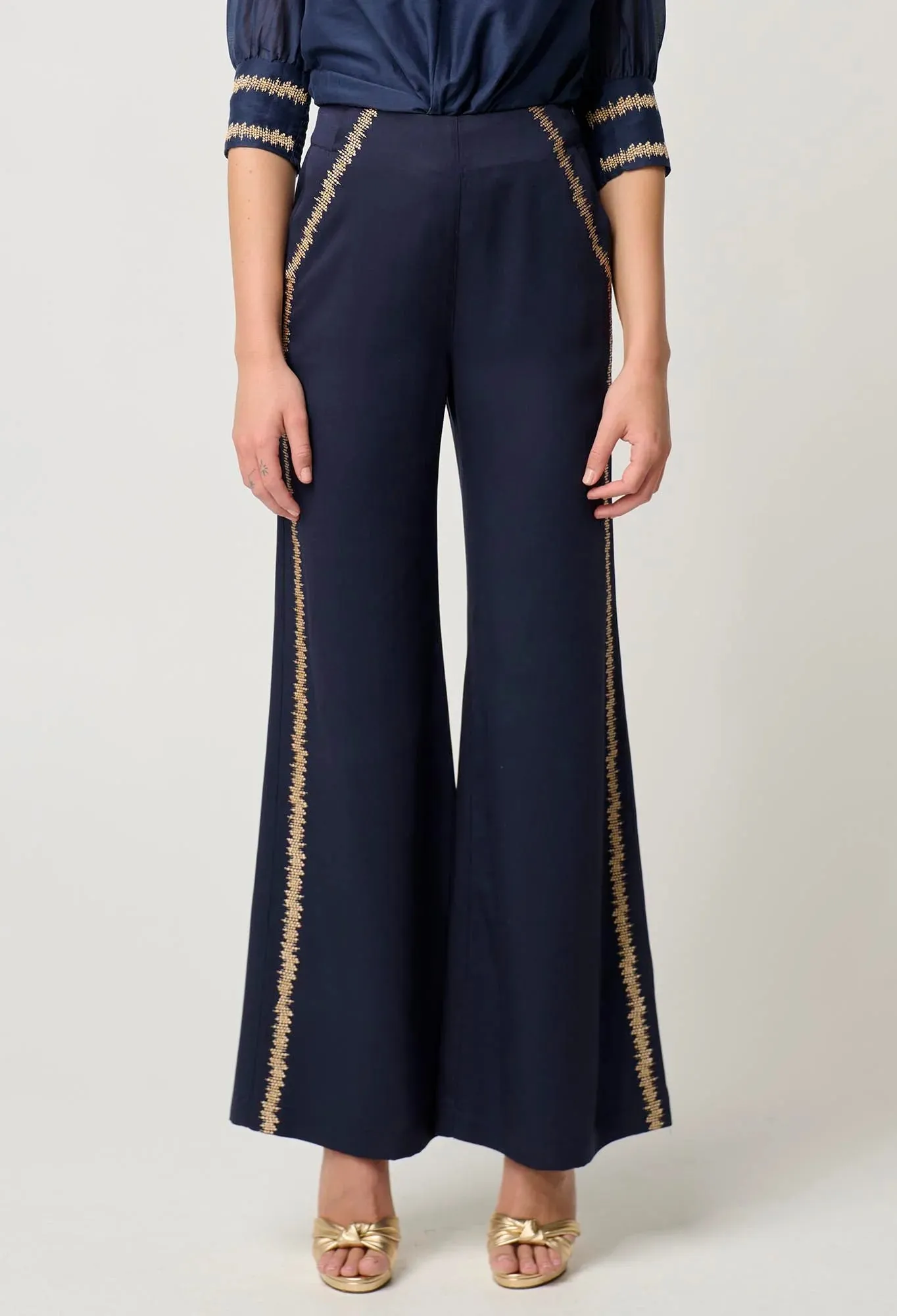 MUSTIQUE TENCEL EMBROIDERED PANT | Ink
