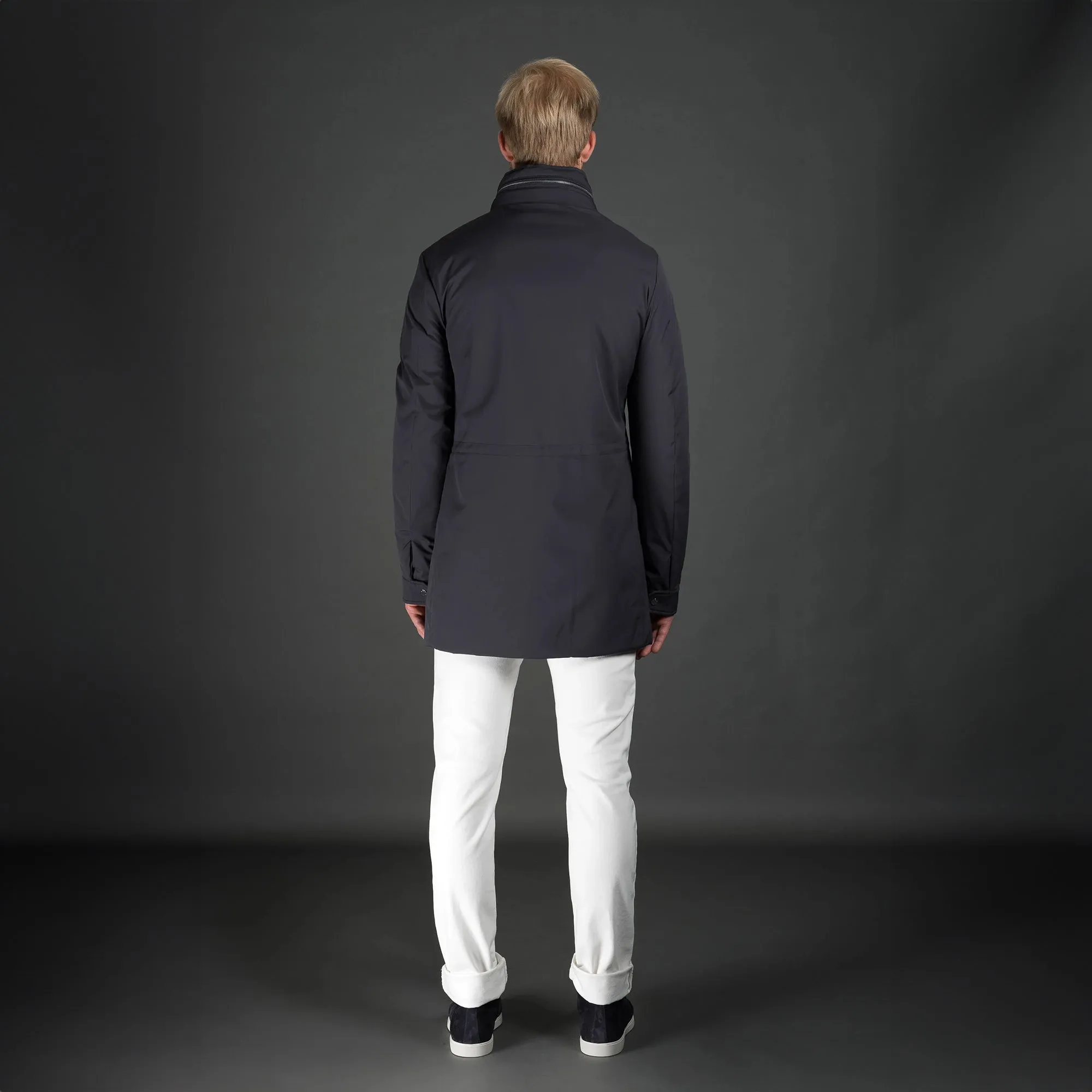 Navy Bracci Water Repellent Goose-Down Overcoat - MooRER