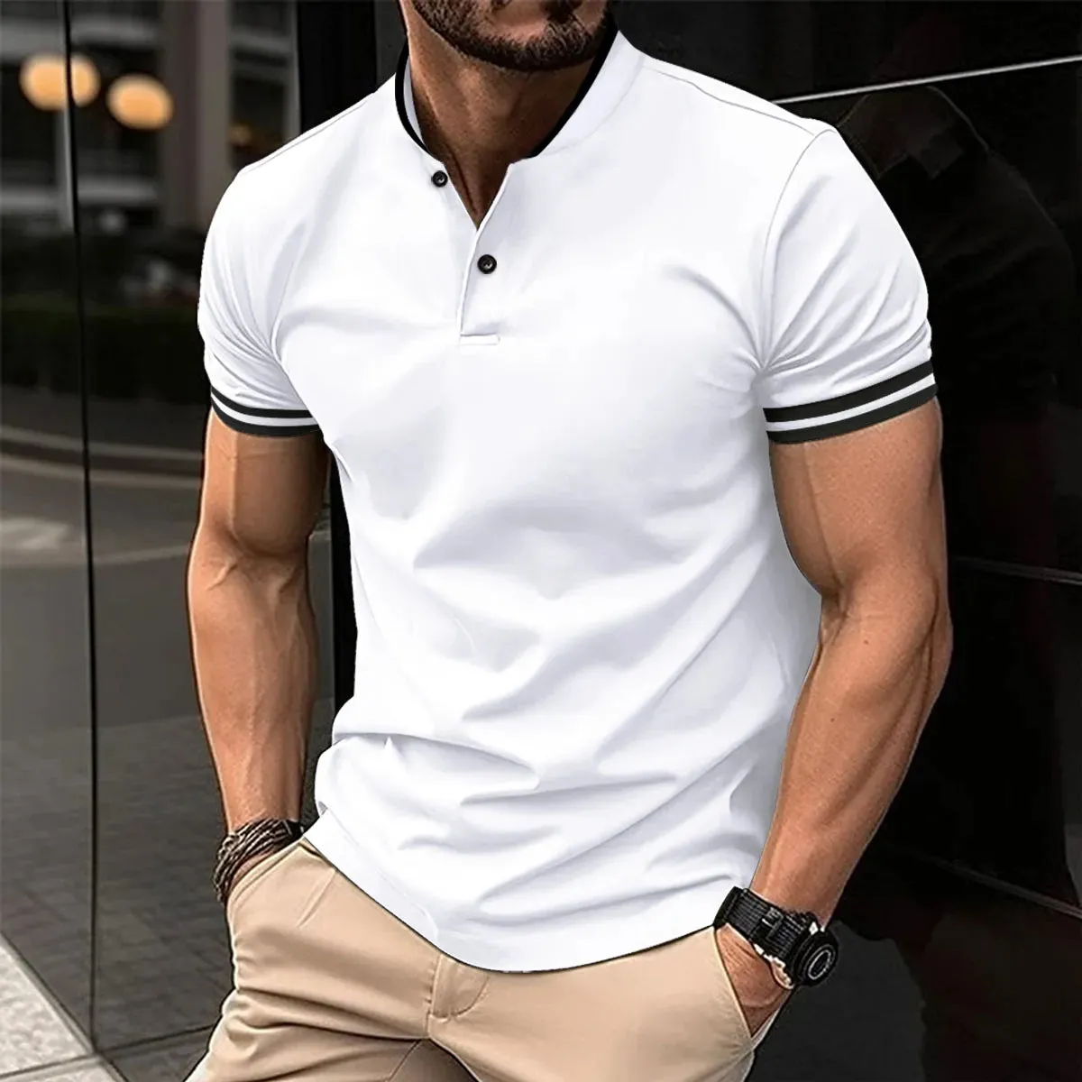 New Men's Short-Sleeved Polo Shirt-Summer Stand Collar T Shirt