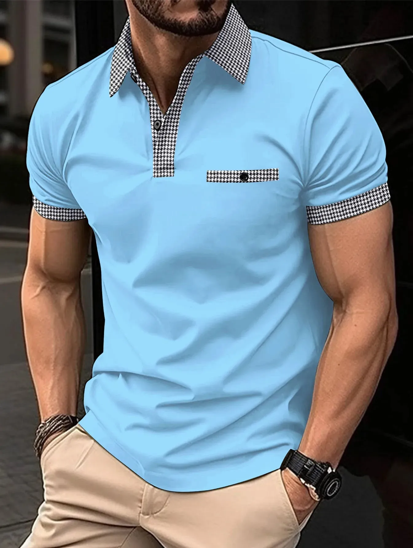 New Men's Short-Sleeved Polo Shirt-Summer Stand Collar T Shirt