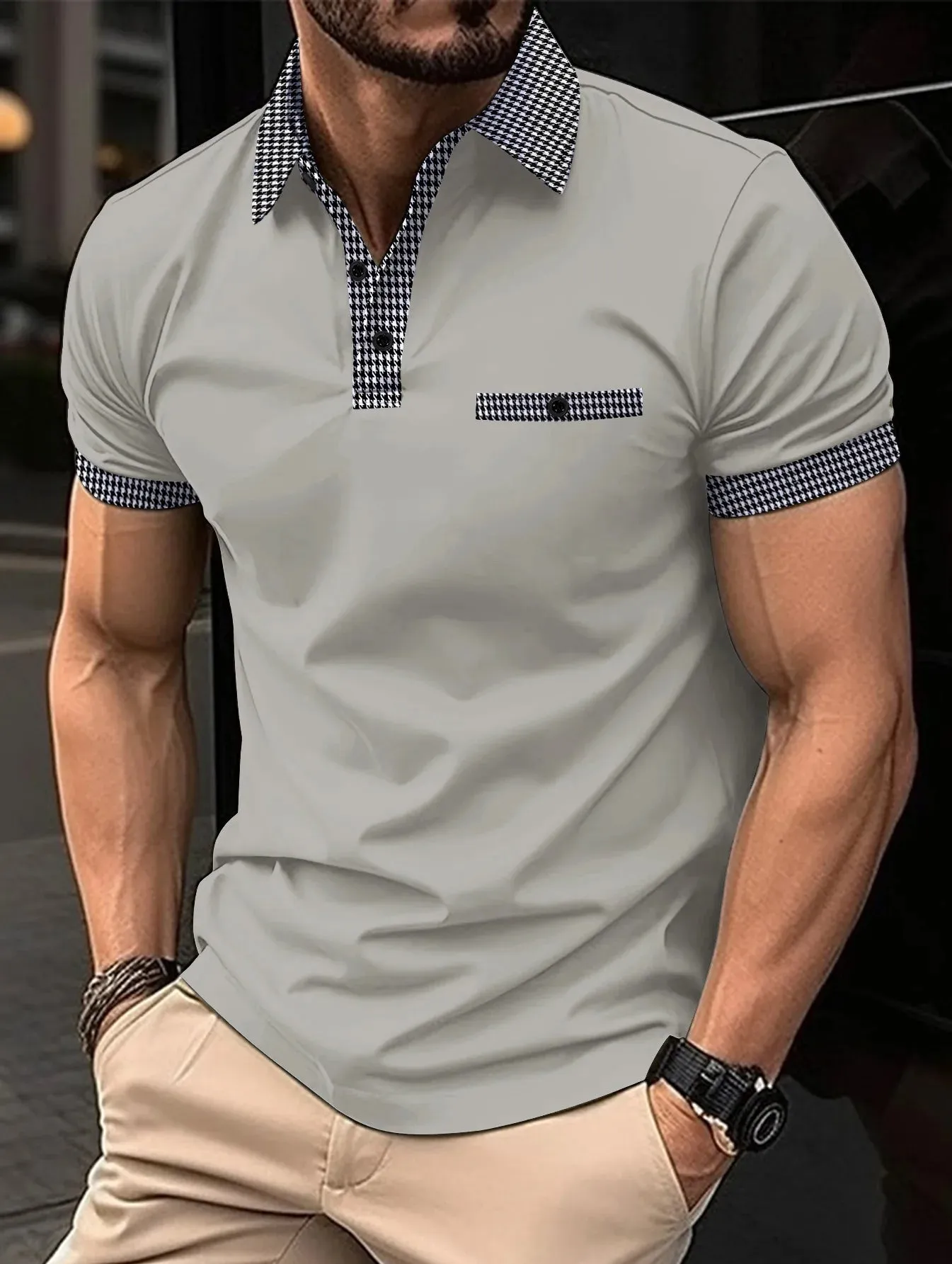 New Men's Short-Sleeved Polo Shirt-Summer Stand Collar T Shirt
