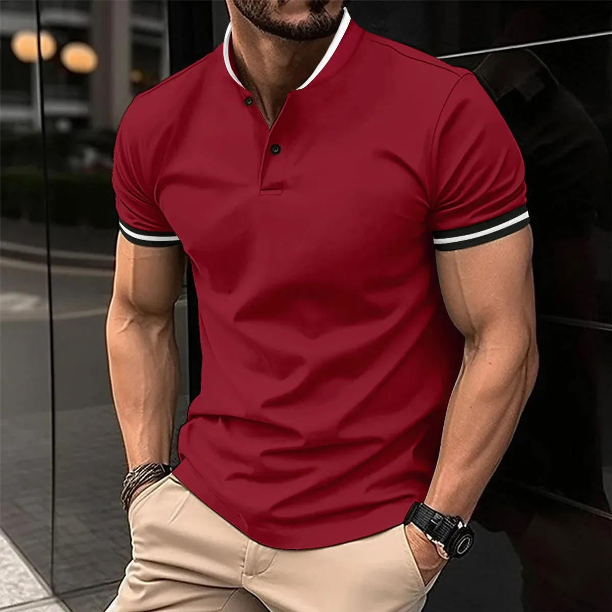 New Men's Short-Sleeved Polo Shirt-Summer Stand Collar T Shirt