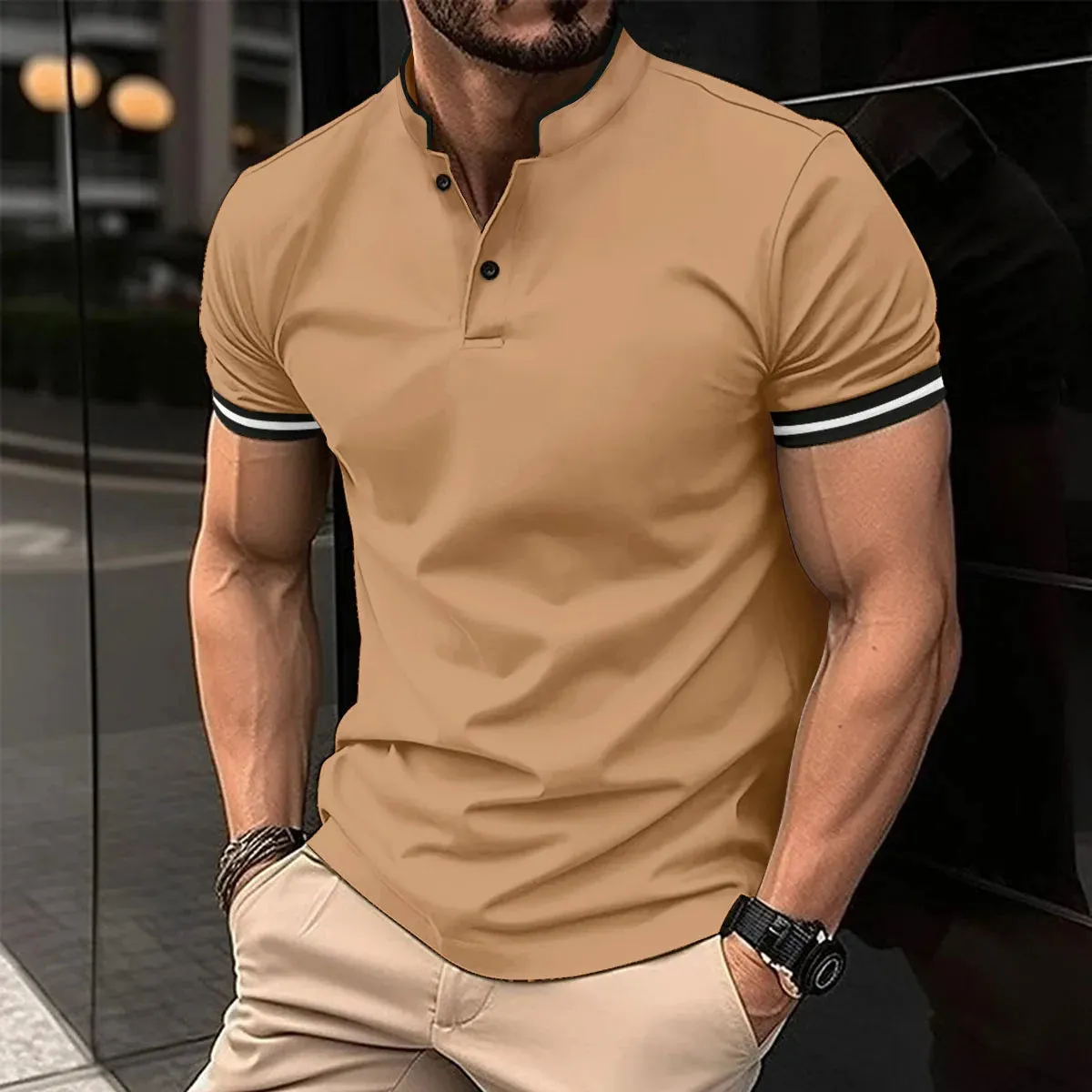 New Men's Short-Sleeved Polo Shirt-Summer Stand Collar T Shirt
