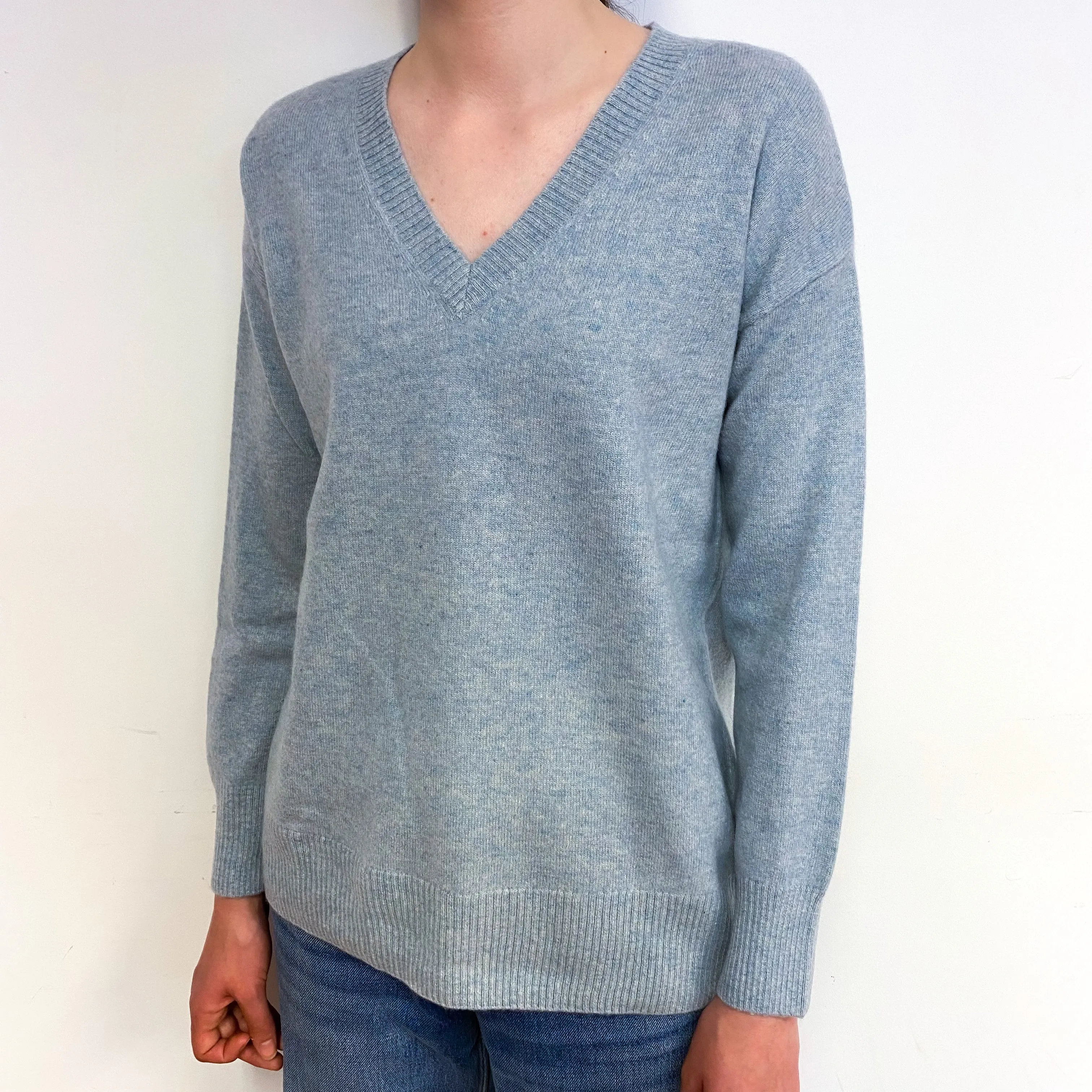 Opal Blue Slouchy Cashmere V-Neck Jumper Extra Small