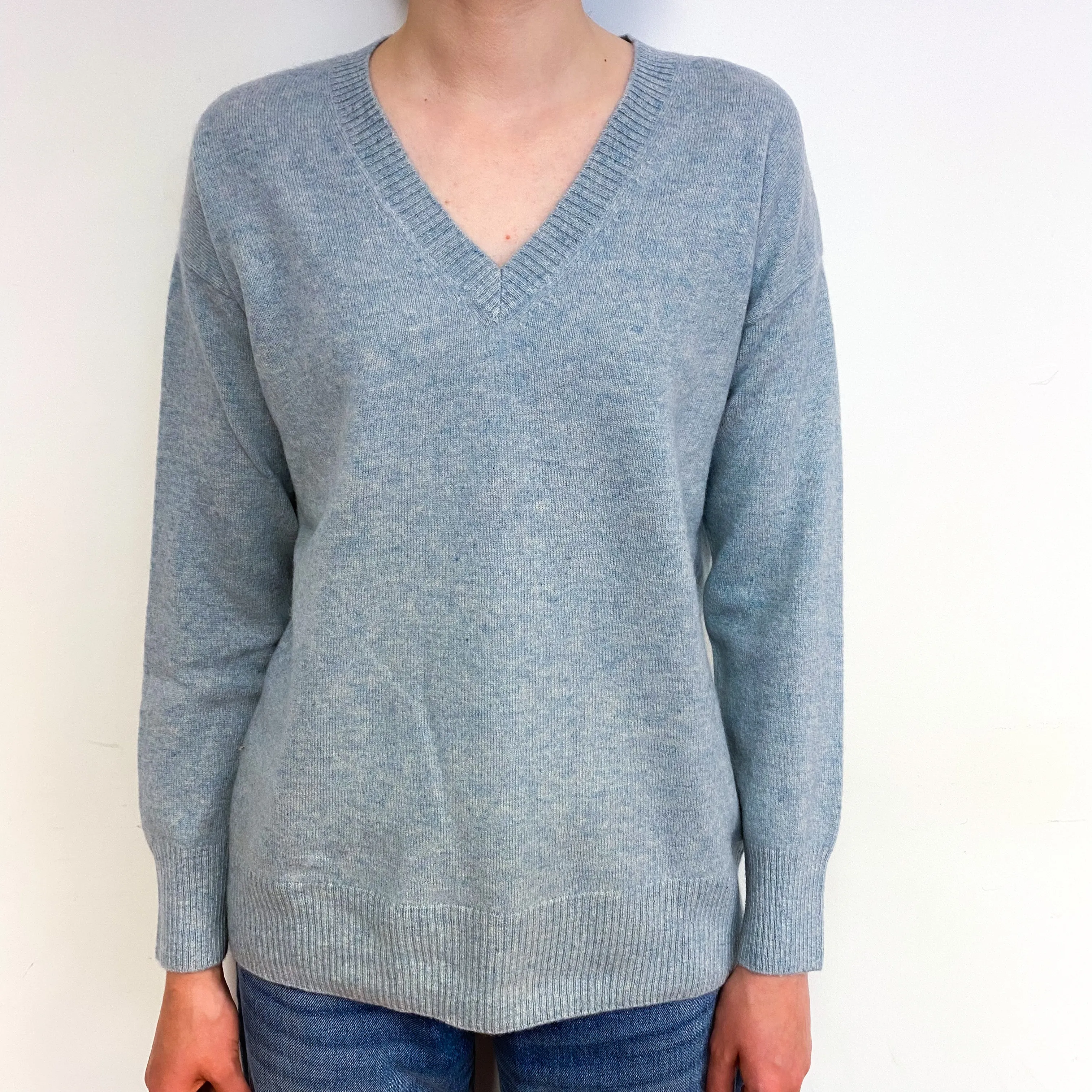 Opal Blue Slouchy Cashmere V-Neck Jumper Extra Small