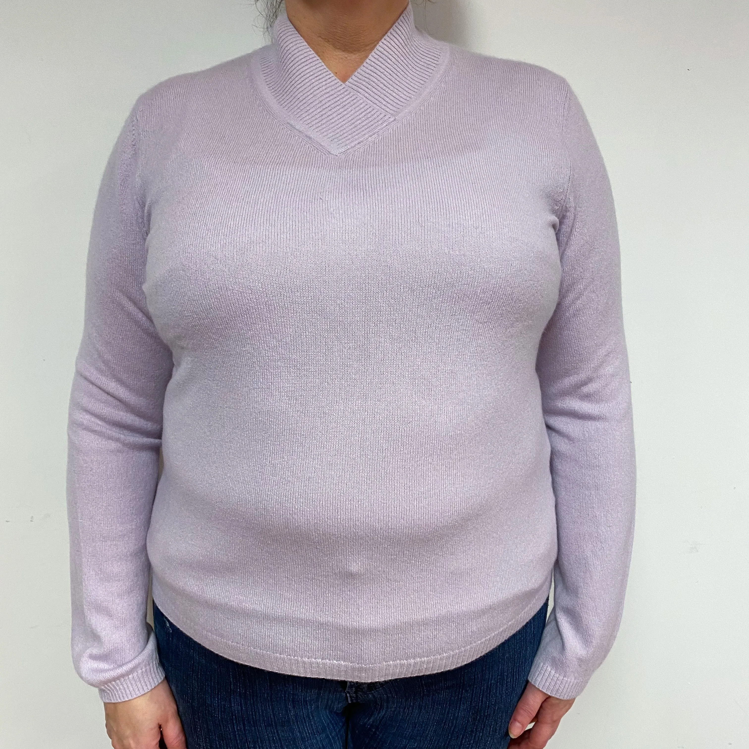 Pale Purple Cashmere V-Neck Jumper Extra Large