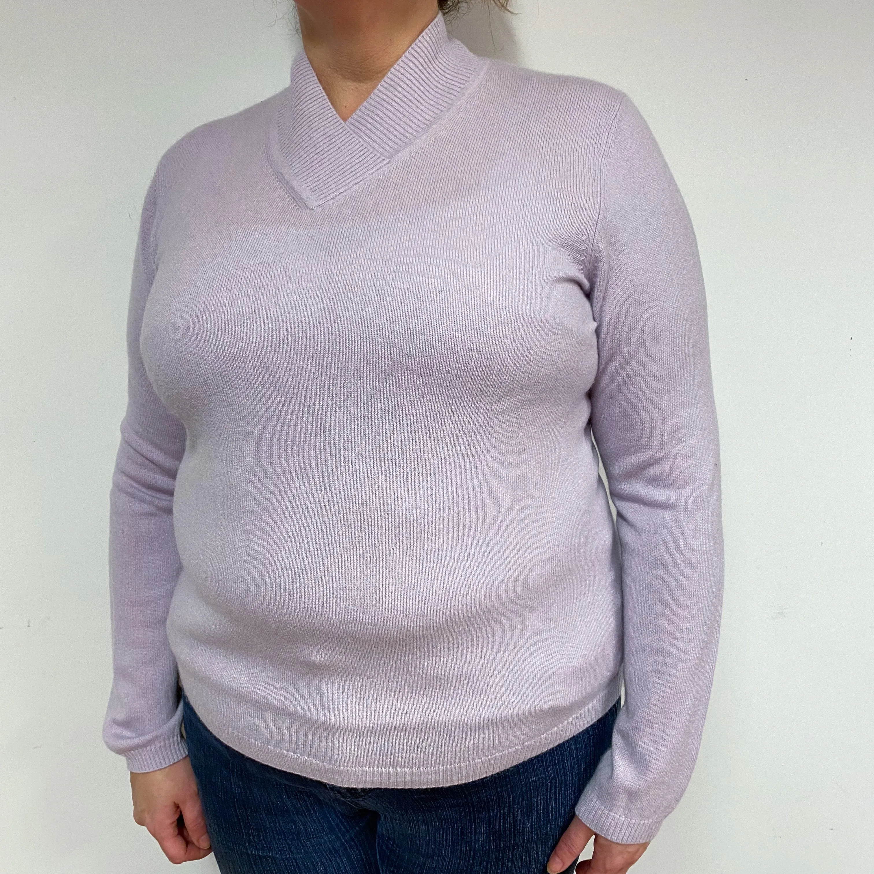 Pale Purple Cashmere V-Neck Jumper Extra Large