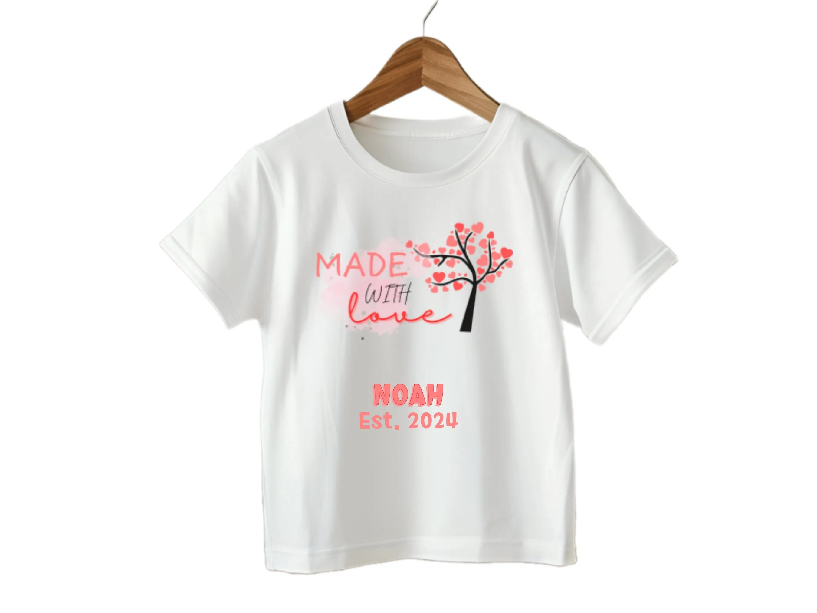 Personalized Name Bodysuit with Made with Love Text for Baby Boys