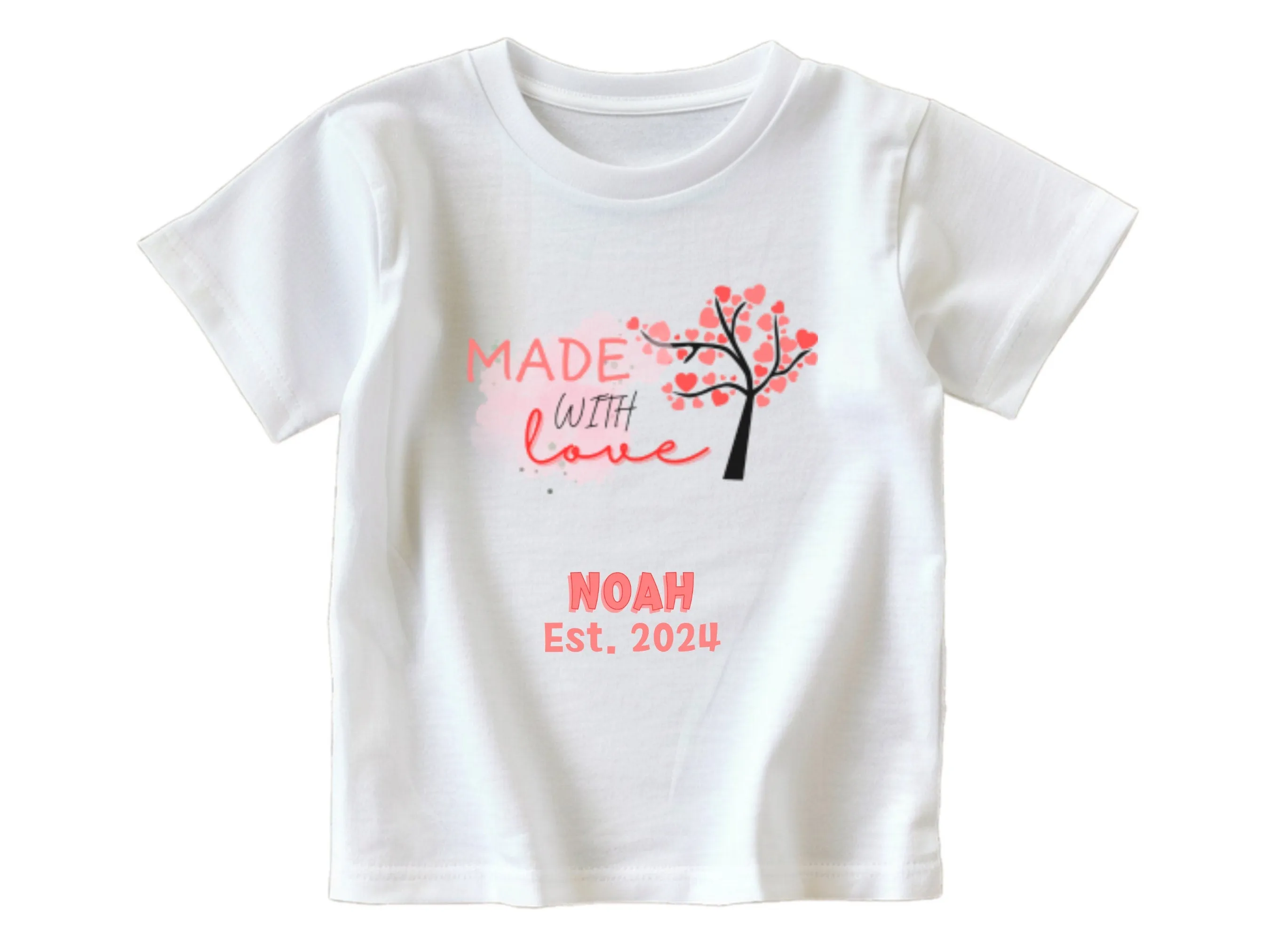 Personalized Name Bodysuit with Made with Love Text for Baby Boys