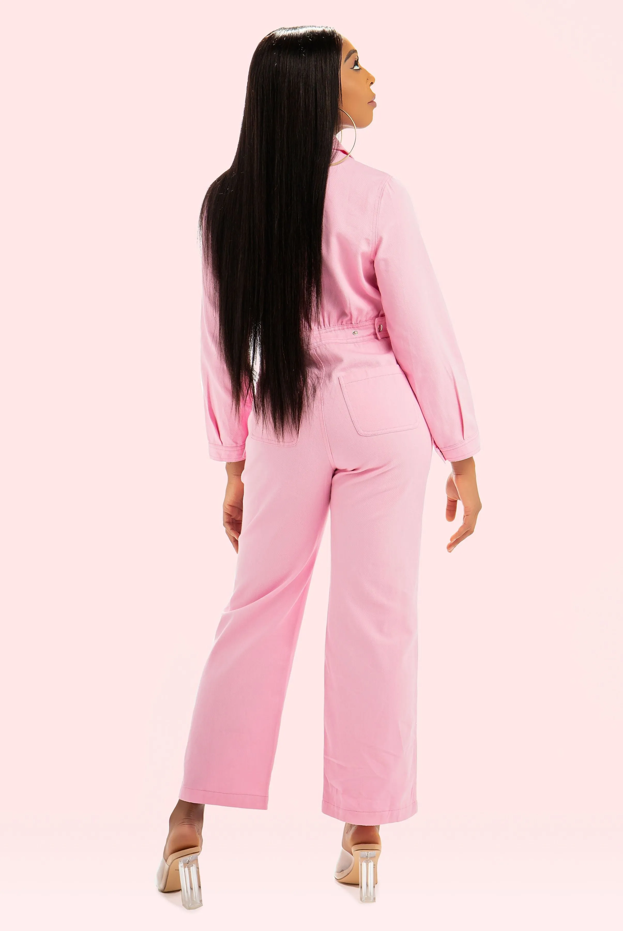 Pink Denim Jumpsuit