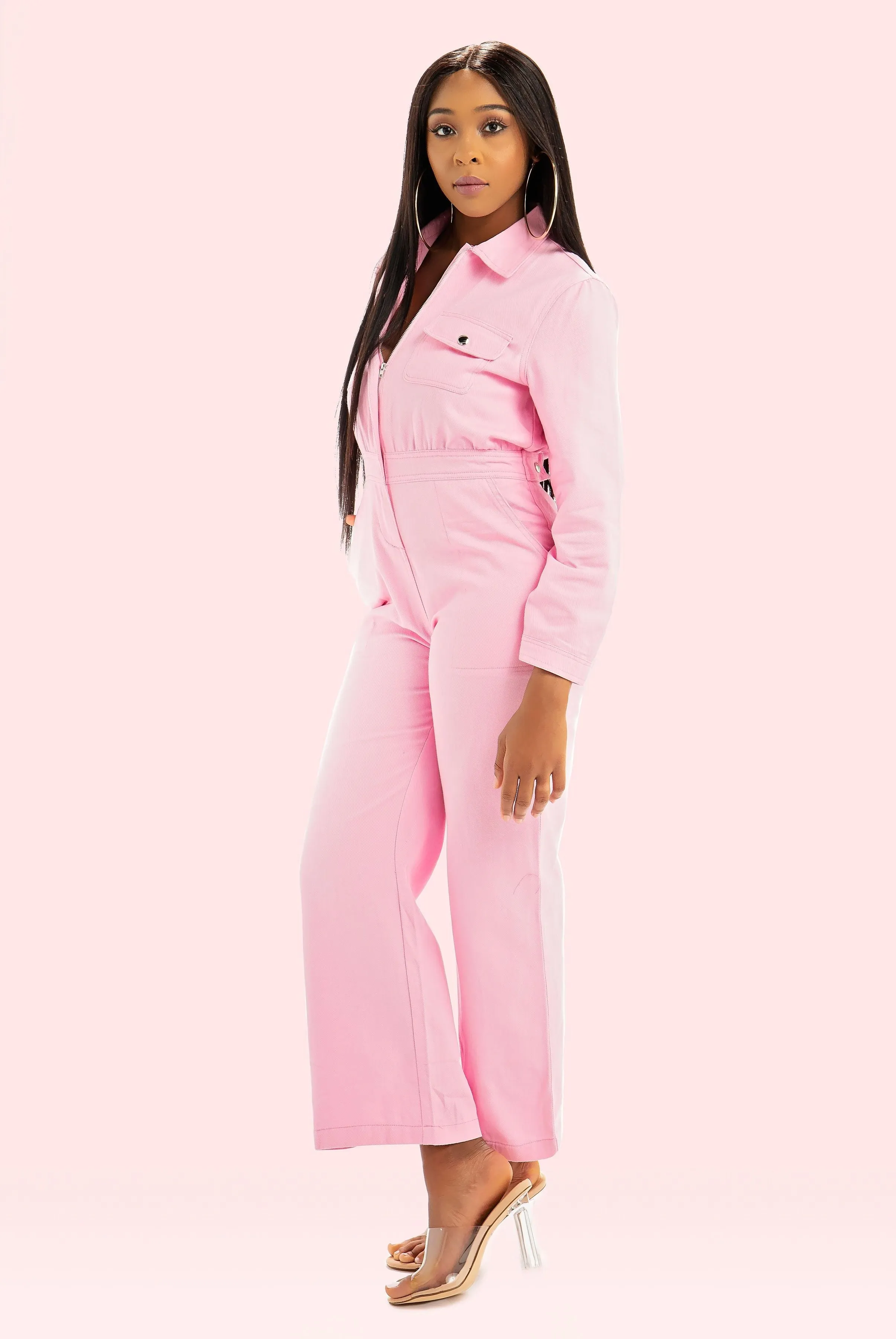 Pink Denim Jumpsuit
