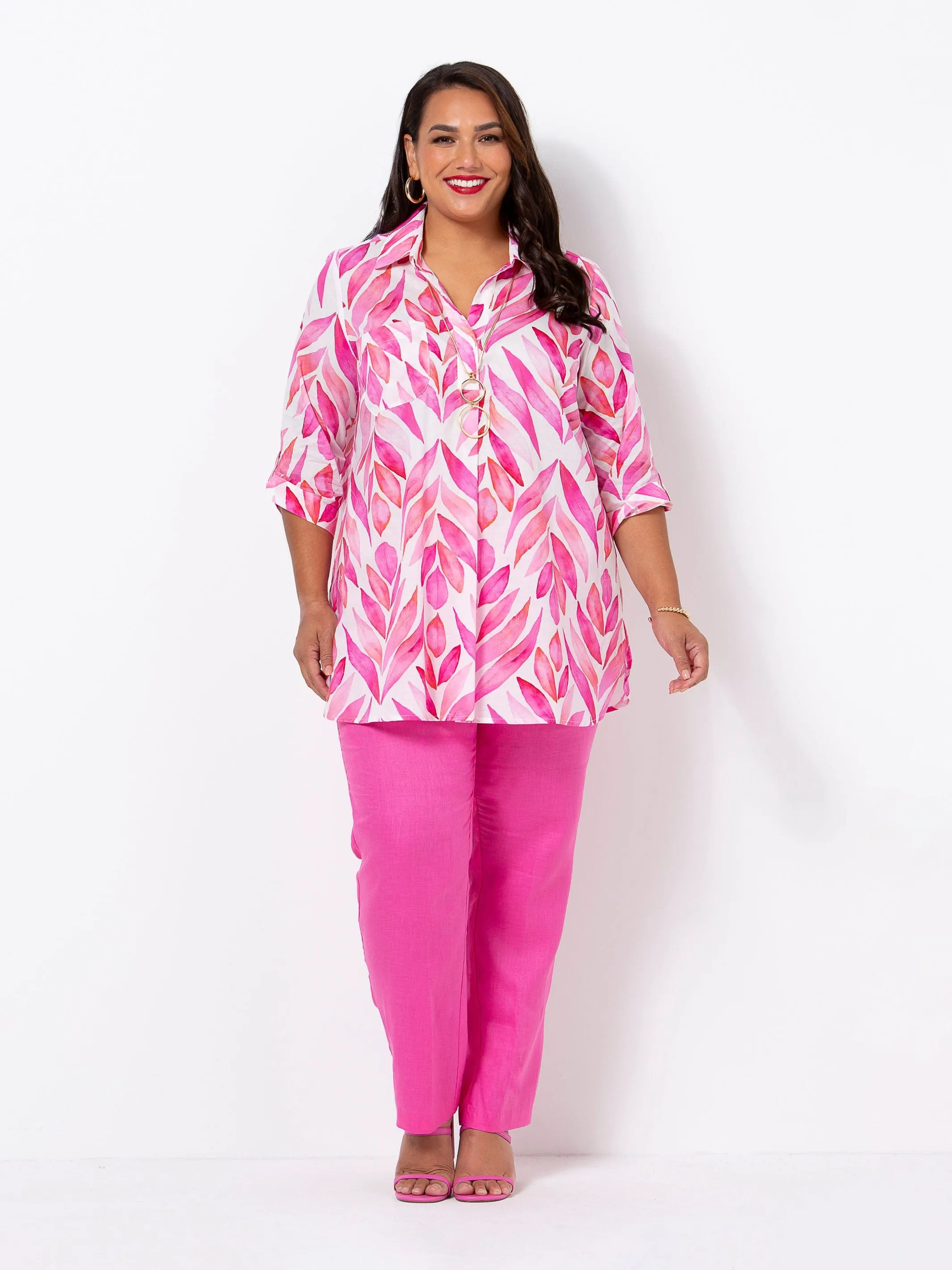 Pink Leaves Collar Top