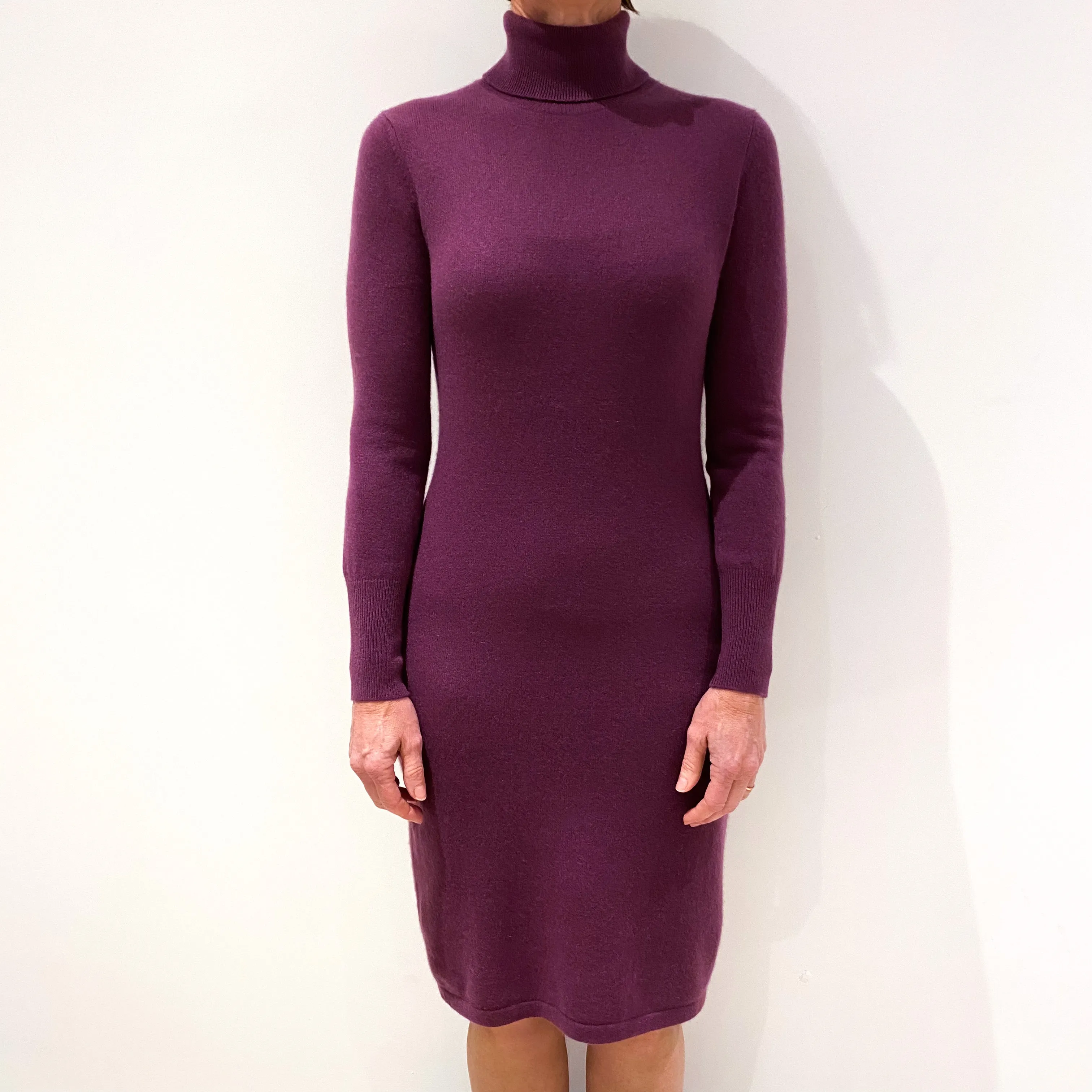 Plum Purple Cashmere Polo Neck Dress Small